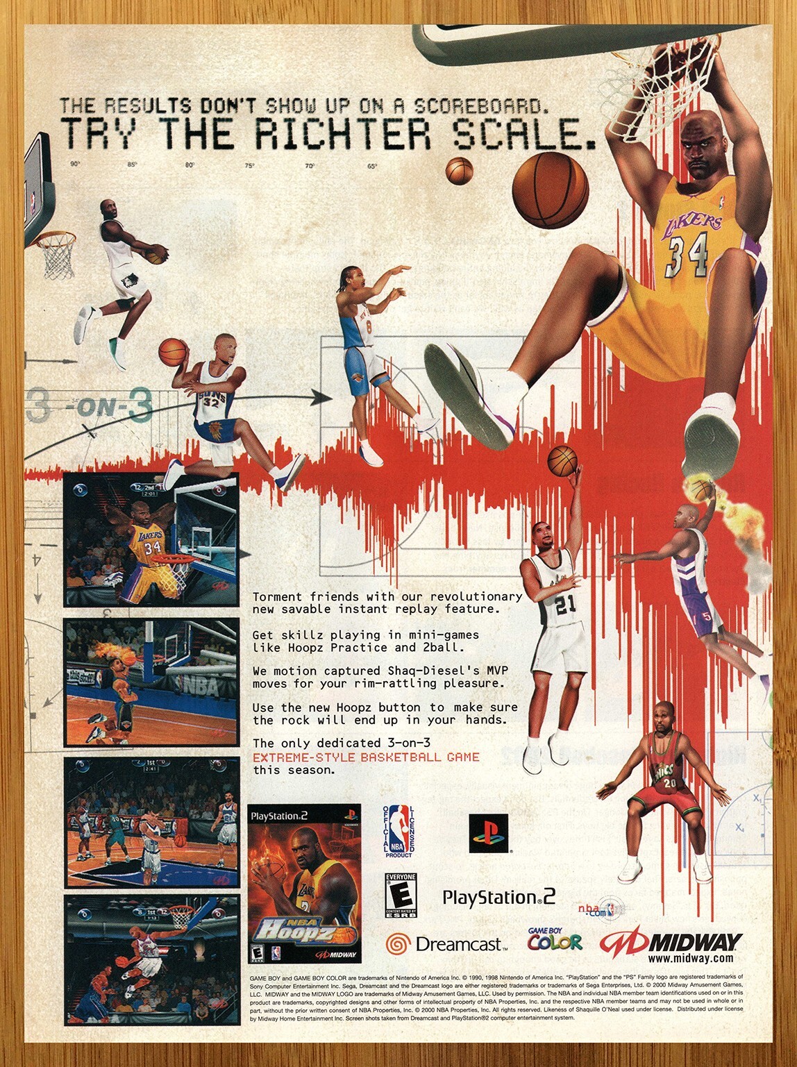 2000 NBA Hoopz PS1 PS2 Dreamcast GBC Print Ad/Poster Shaq Basketball Game Art
