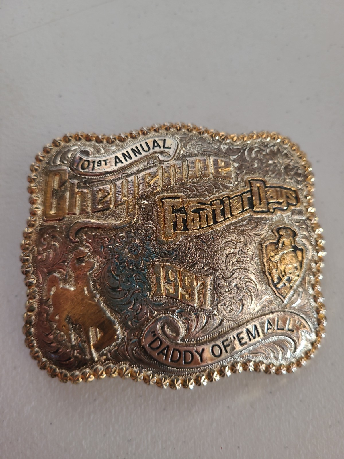 Cheyenne Frontier Days 1997 Daddy of 'Em All Gist Belt Buckle 101st Annual 