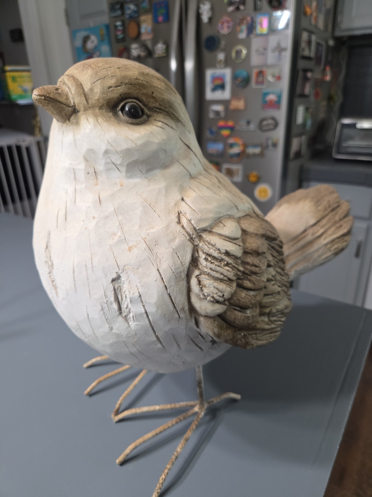 Charming Rustic Bird With Faux Carved Wood Look Finish & Metal Legs (Heavy)