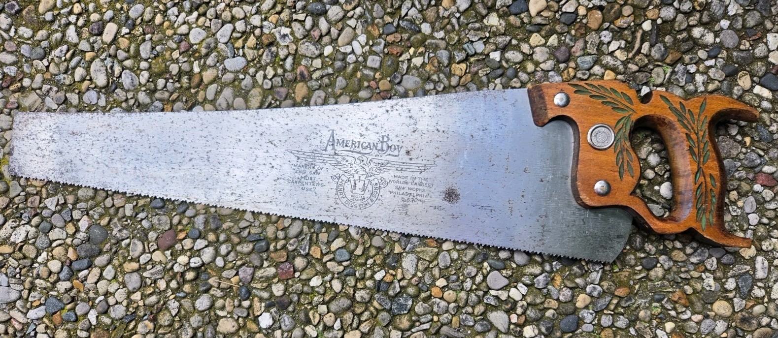 Vintage Henry Disston American Boy Hand Saw Wood Handle Philadelphia USA RARE