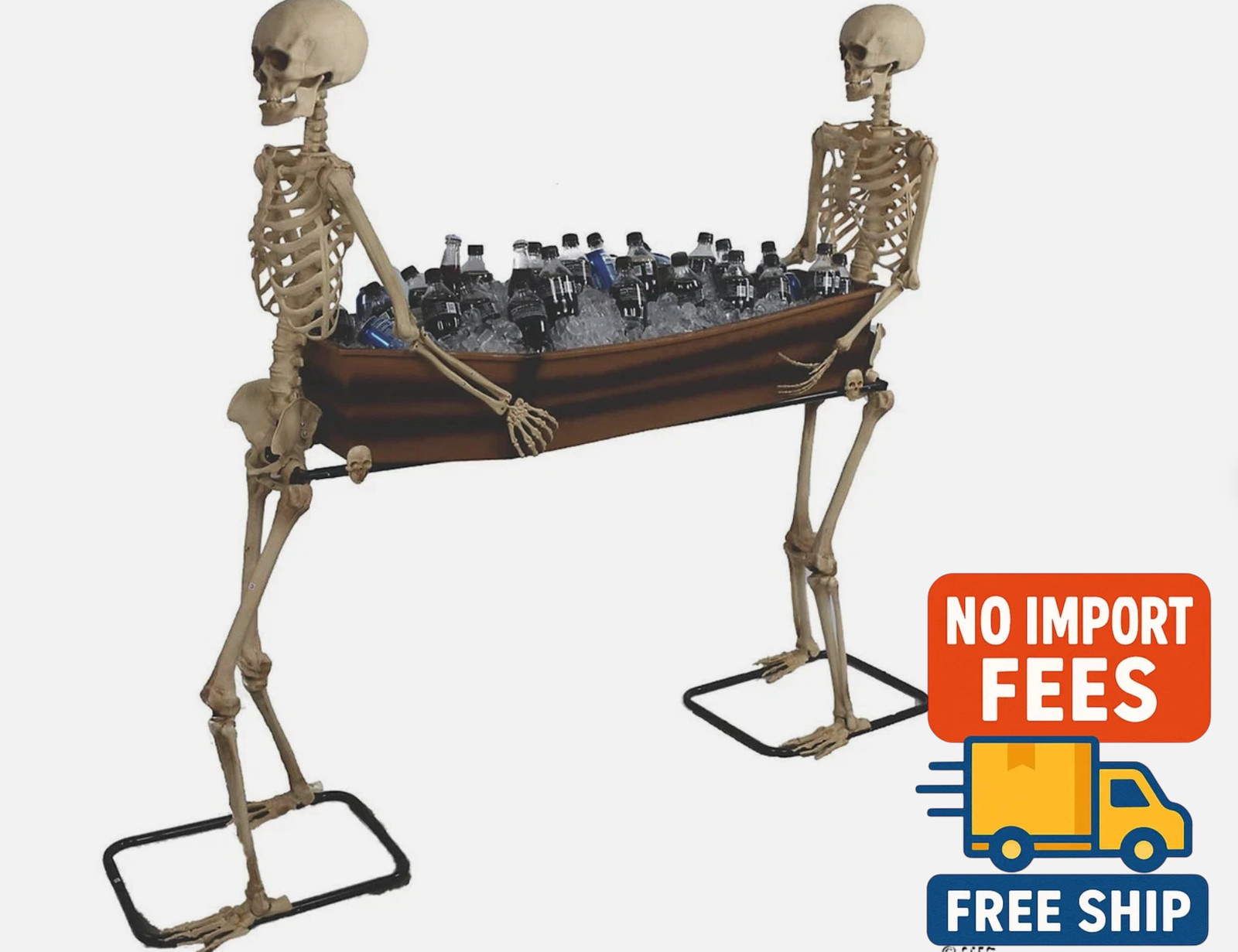 2 Poseable Skeletons Carrying Coffin Halloween Decoration Prop Haunted House New