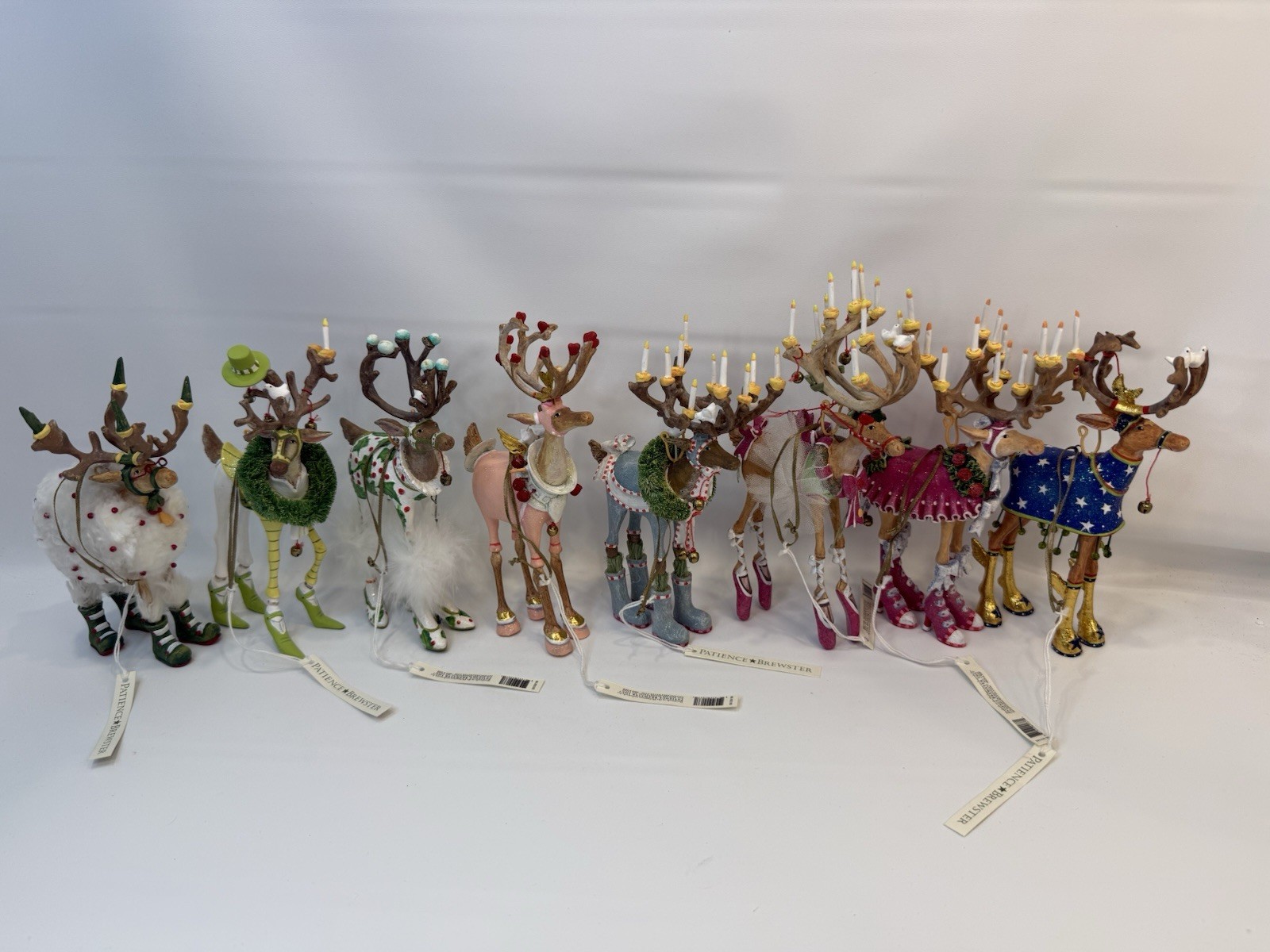 Set Of 8 Patience Brewster Dash Away Reindeer 7” Ornament Figurines W/ Tags