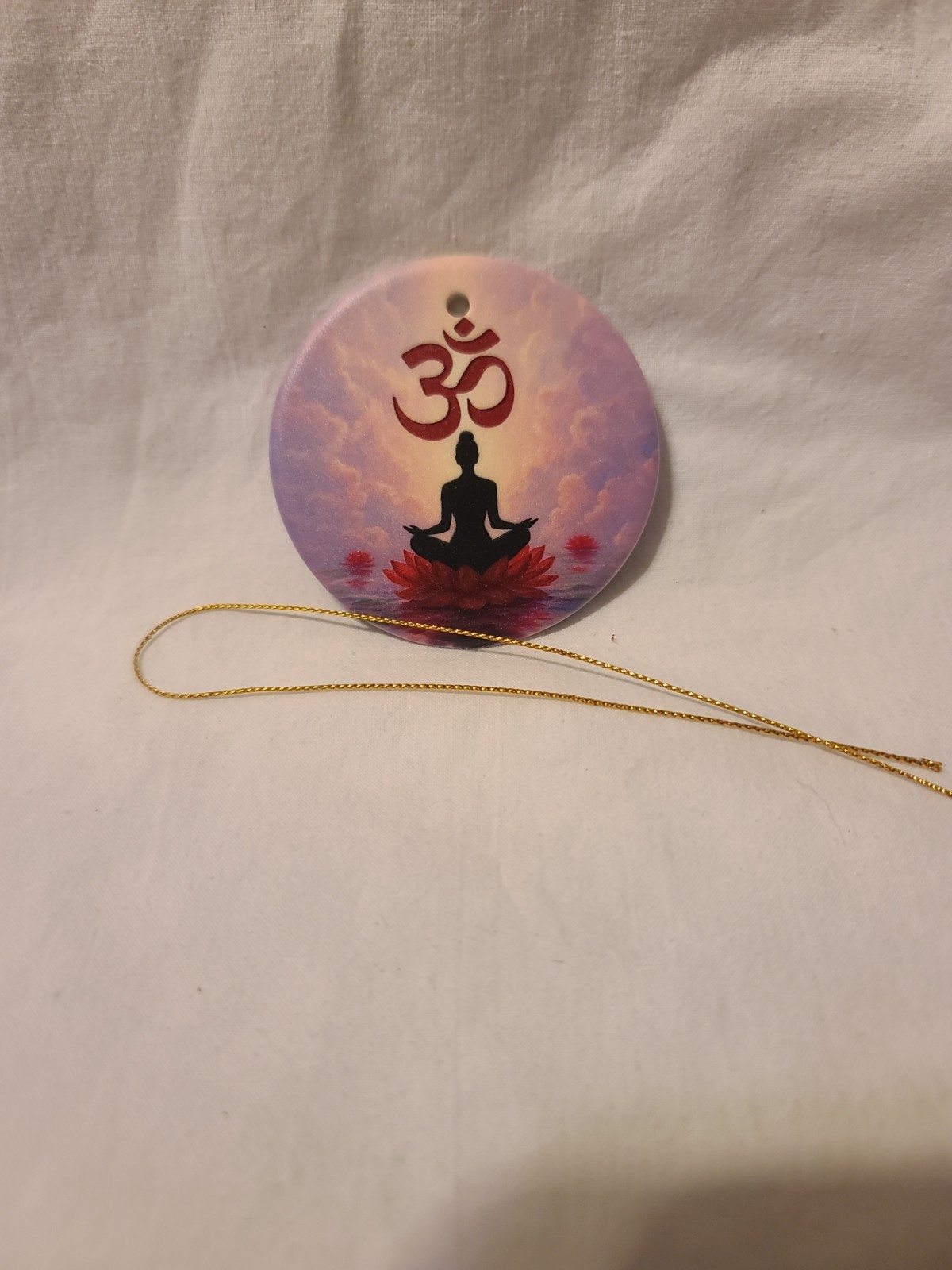(G) Vintage Om Yoga Meditation Silhouette Ceramic Ornament