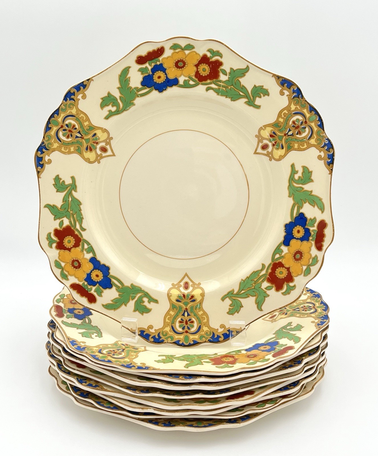 Antique 1920s John Maddock Minerva 10” Dinner Plates Set of 9 Art Deco England