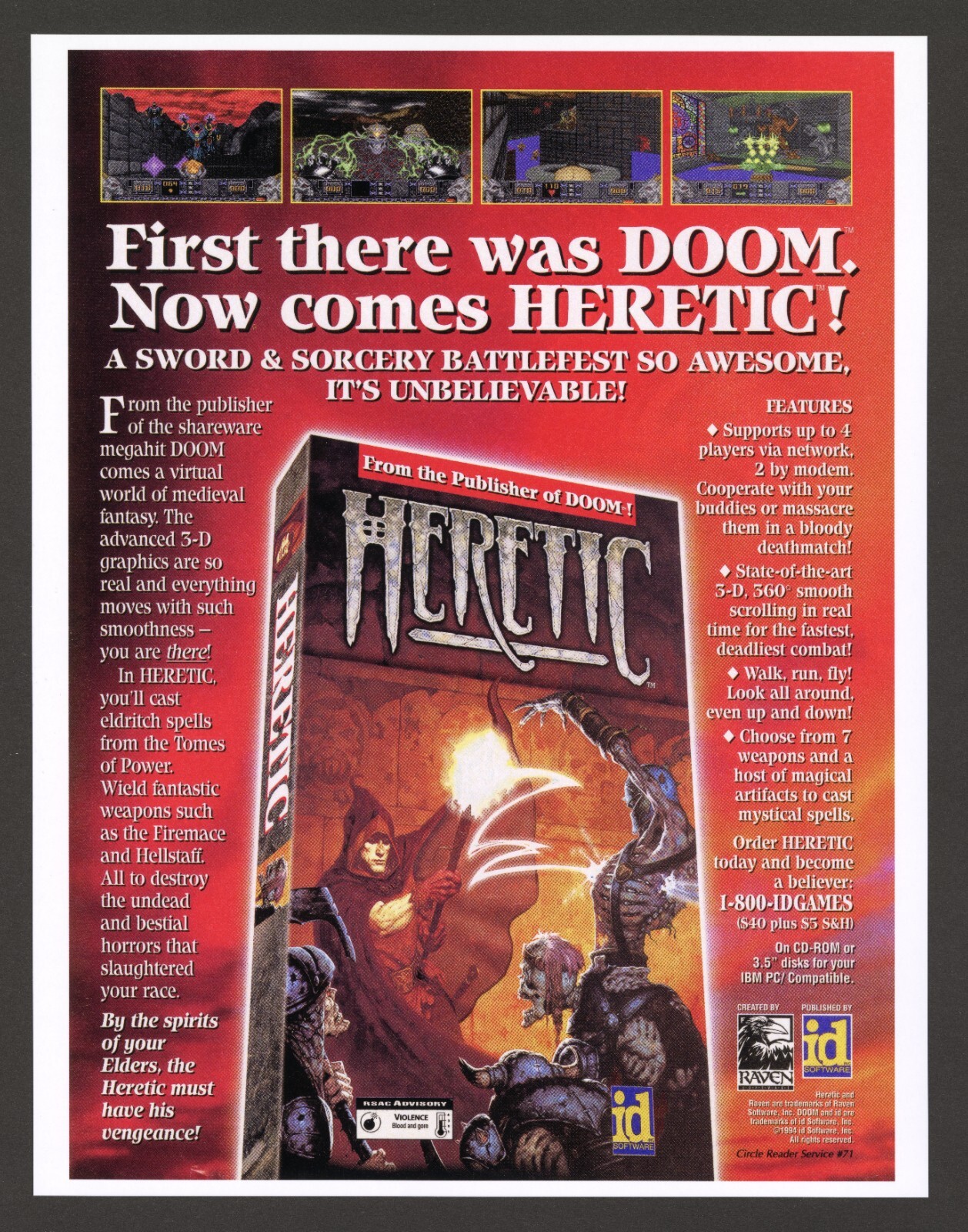 Heretic PC 1994 Raven & ID Game Big Box Promo Ad Art Print Wall Poster - Glossy