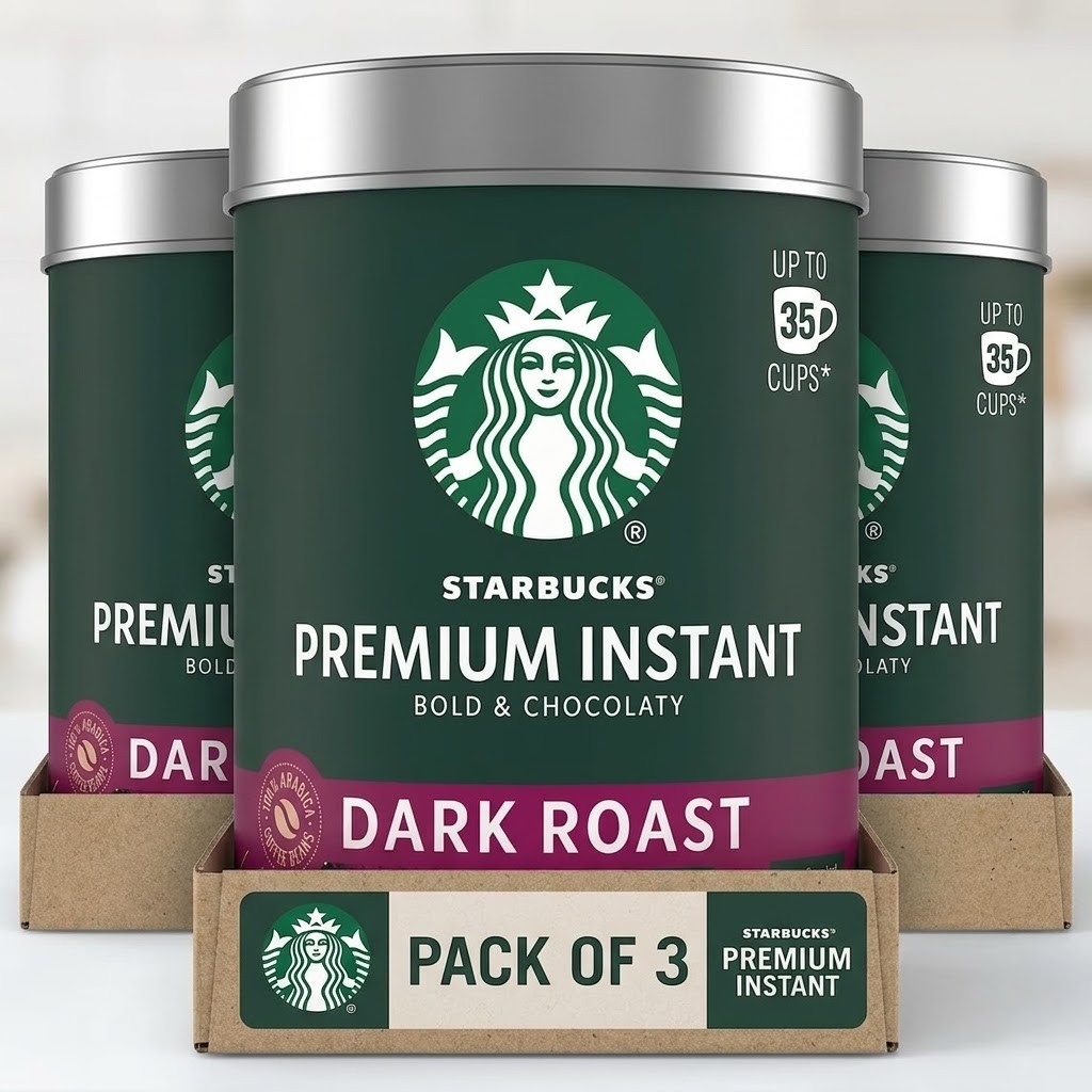 Starbucks Premium Instant Coffee Dark Roast, 3 Tins 3.17 Oz