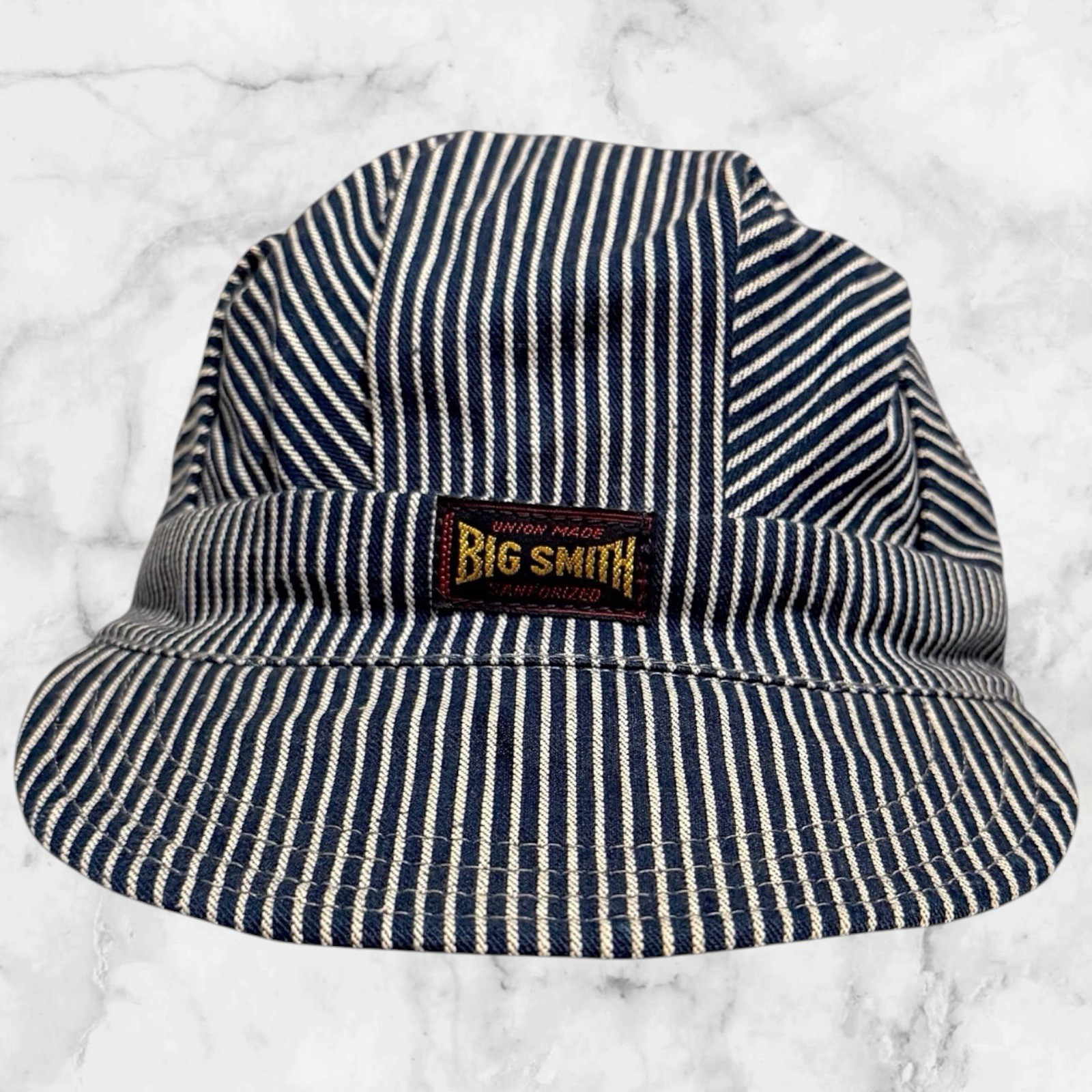 Vintage Big Smith Union Made Hickory Stripe Railroad Engineer Cap USA Sanforized