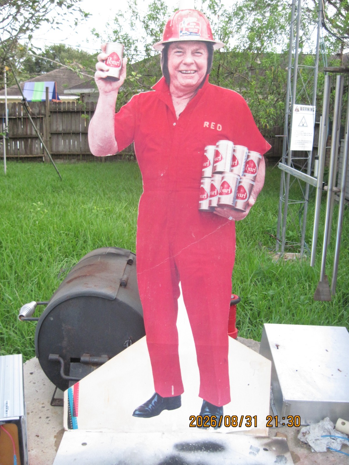 RED ADAIR  OIL FIELD FIRE FIGHTER PEARL BEER LARGE CARDBOARD CUT-OUT