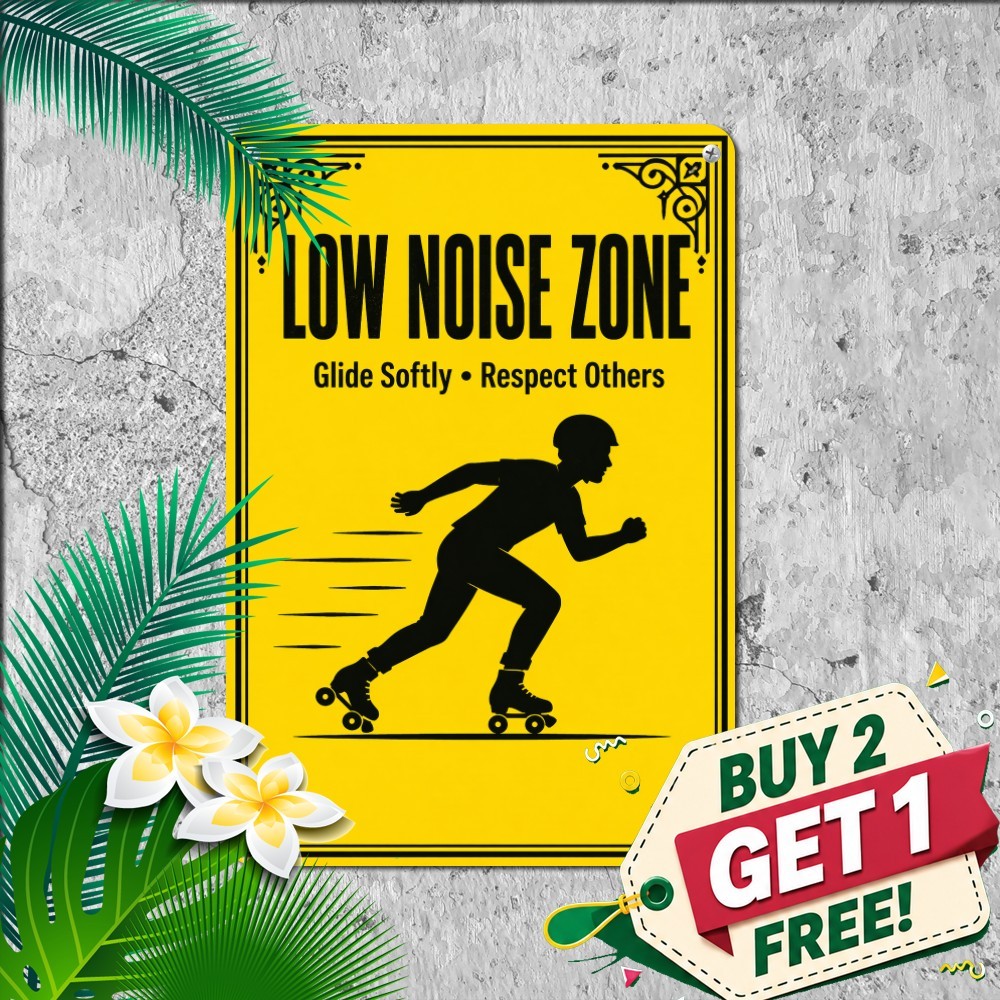 Skater Silhouette Quiet Area Ice Rink Safety Warning Sign Metal Tin Plaque
