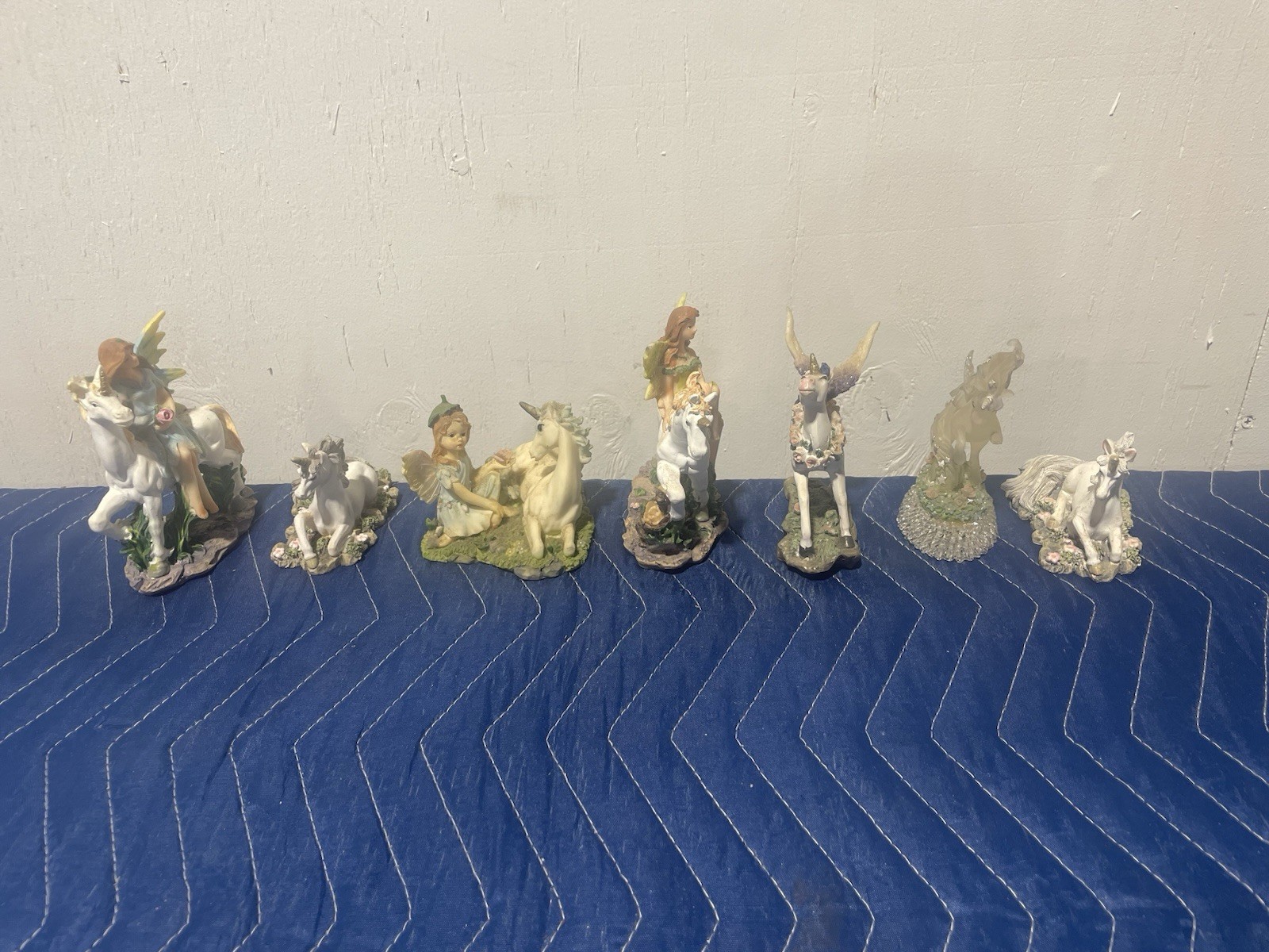 VINTAGE LOT OF 7 FAIRY & CHERUB FIGURINES WITH UNICORN/HORSE THEMES