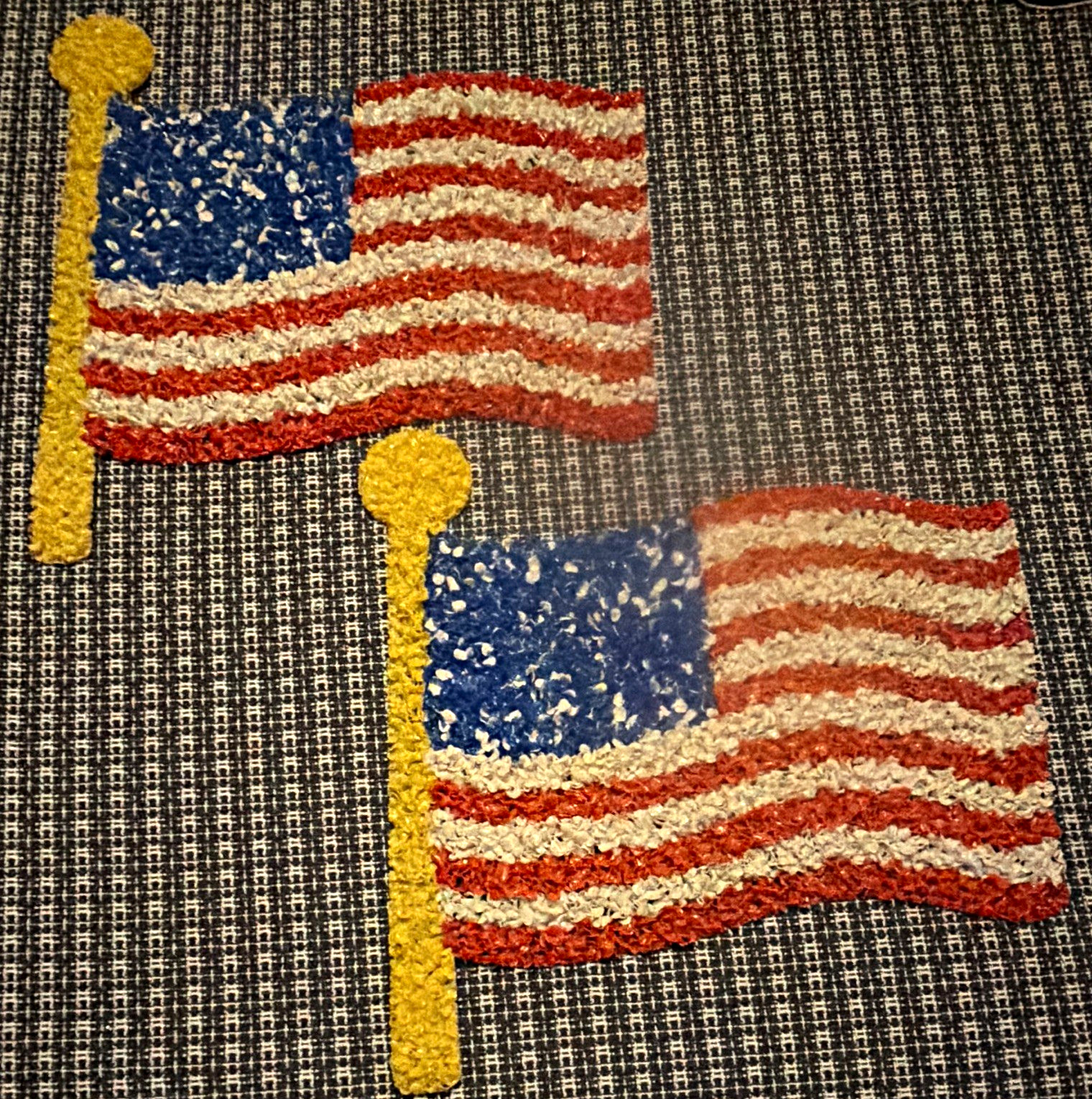 Set of 2 Vintage Popcorn Plastic American Flag, Approx 12