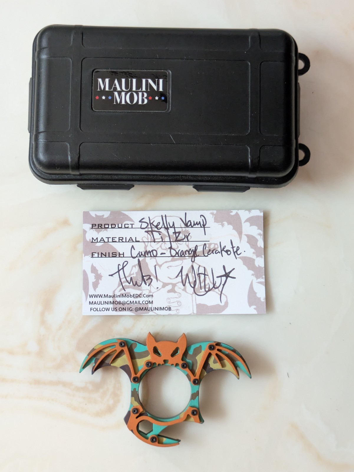 Maulini Mob Skelly Vamp Custom Camp-Orange Cerakote - Rare Ti Zirc EDC, New