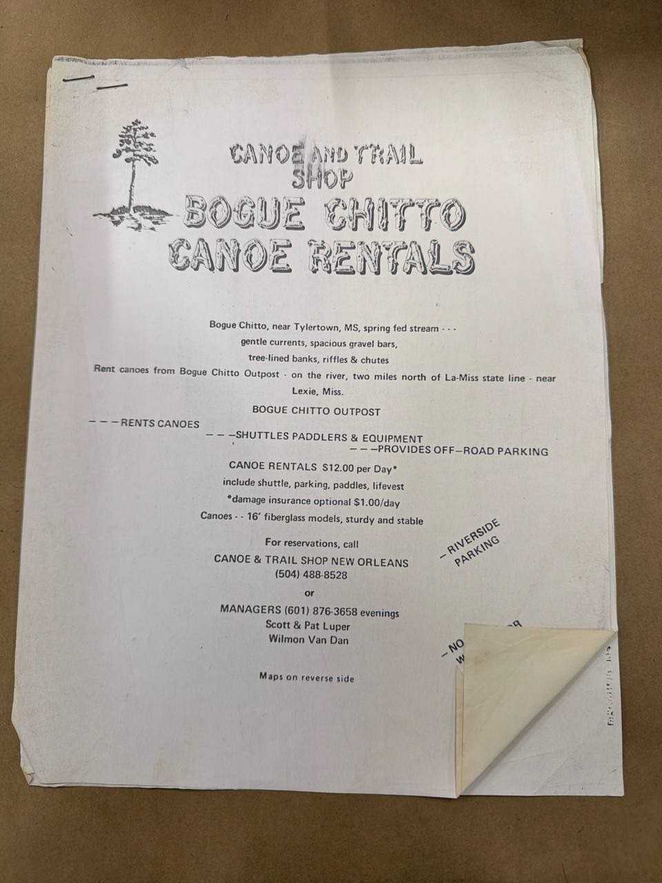 Vintage Bogue Chitto Canoe Rentals Brochure Tylertown MS Louisiana Ephemera