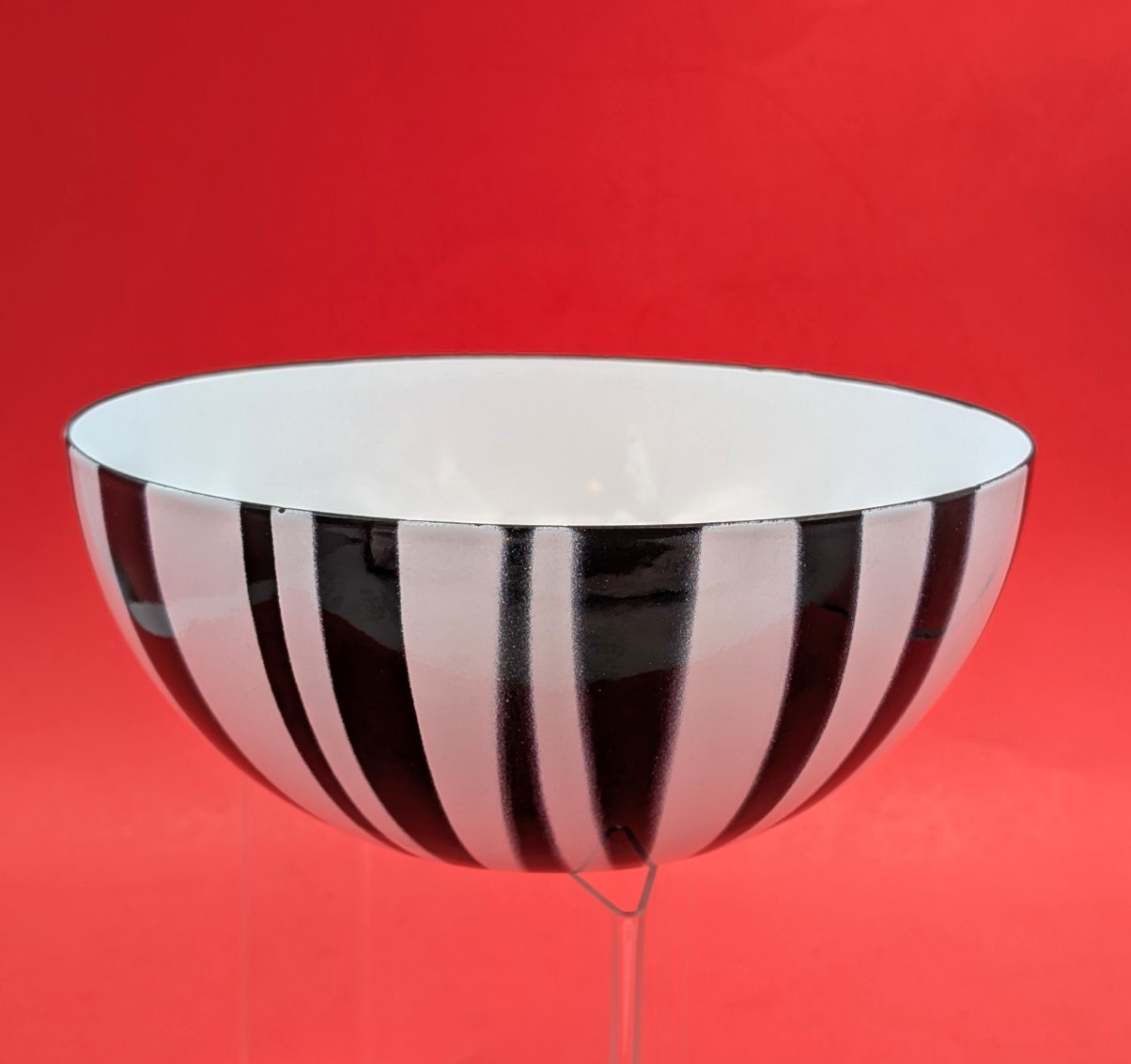Vtg Cathrineholm Enamelware Bowl Black White Striped Glossy 8