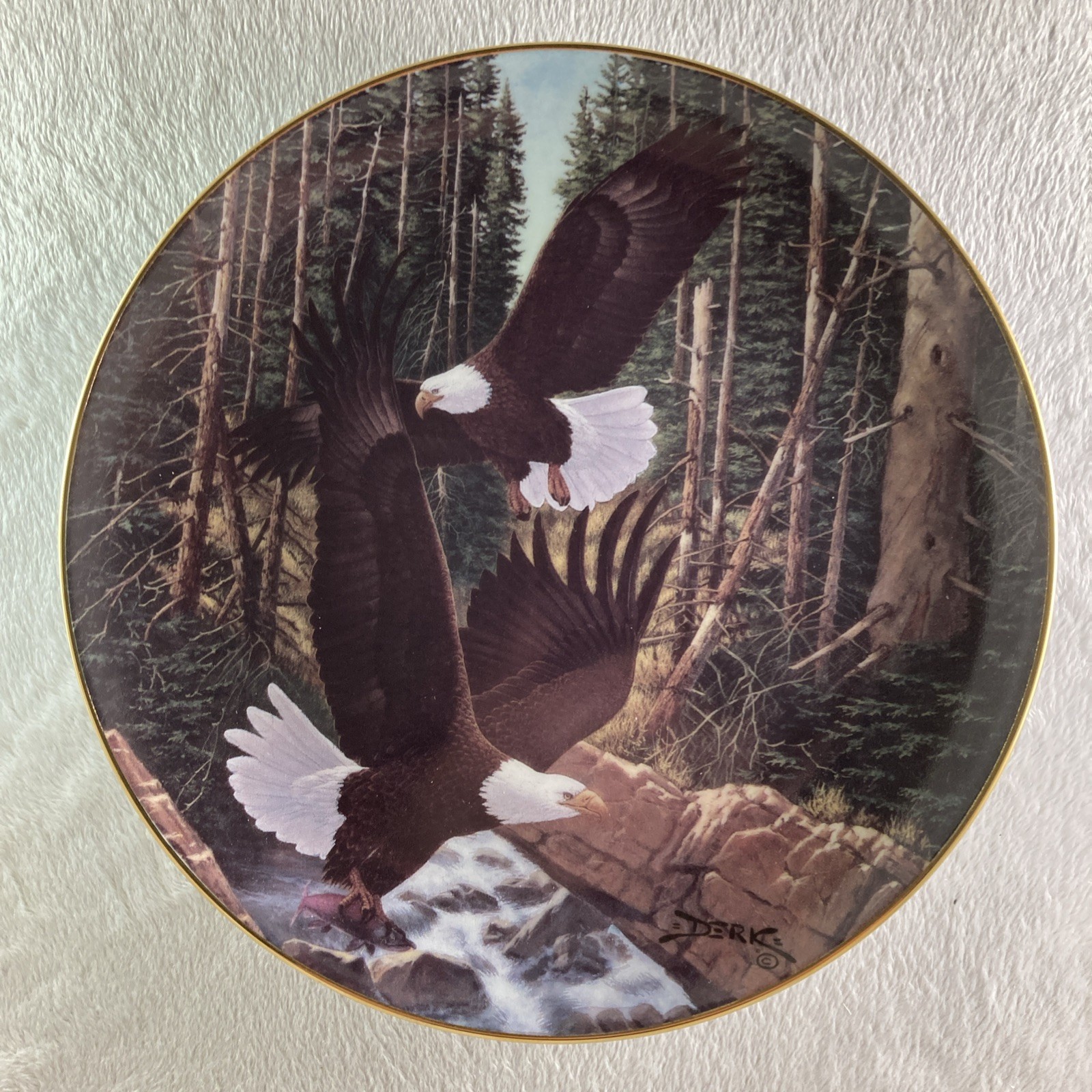 A TIME OF PLENTY Plate Bald Eagle Derk Hansen Birds of Distinction Pine Trees