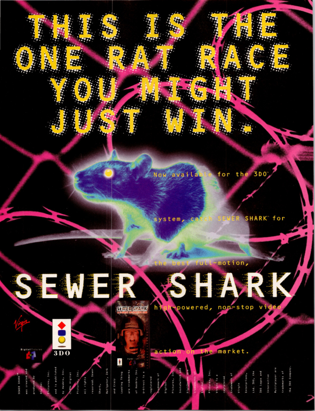 Virgin 3DO Sewer Shark Video Game Ad 1993 Vintage Magazine Print Retro Gaming