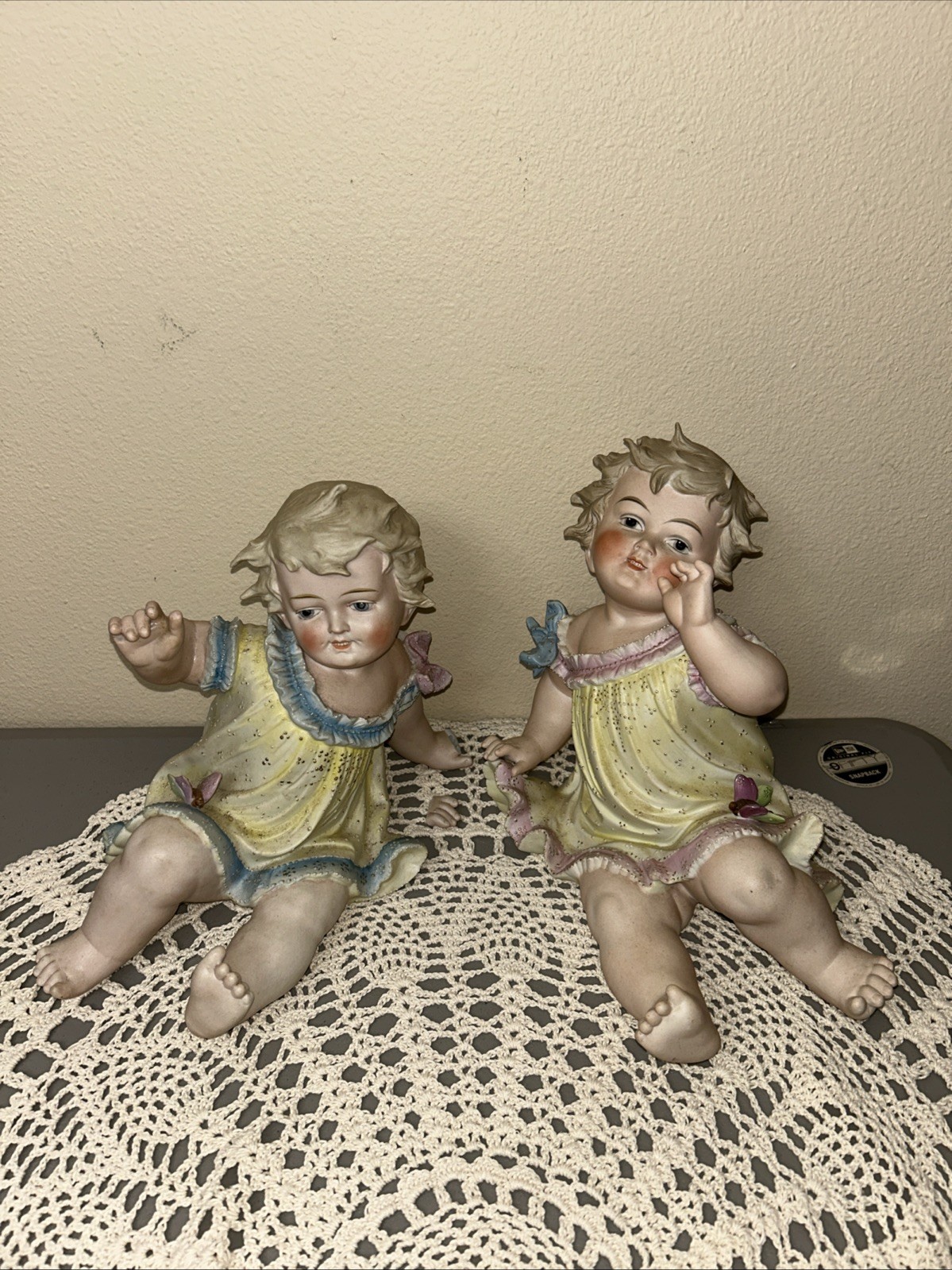 Antique German Pair Of Butterfly Piano Babies Baby LARGE 10” READ