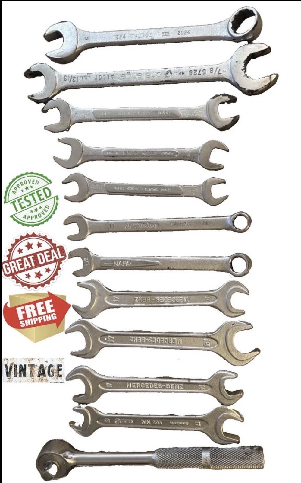 12pc Vintage Wrench Lot Mercedes Benz Walden S-K Sparta Challenger Germany USA