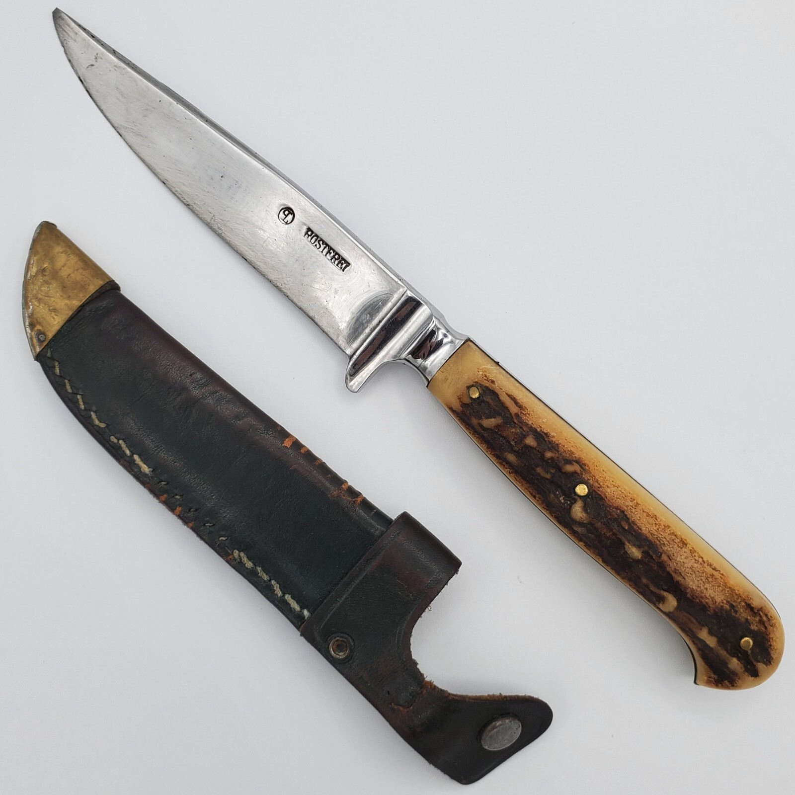 Vintage Ed Wusthof Dreizack Solingen Stag Hunting Knife Sheath Germany 1950s