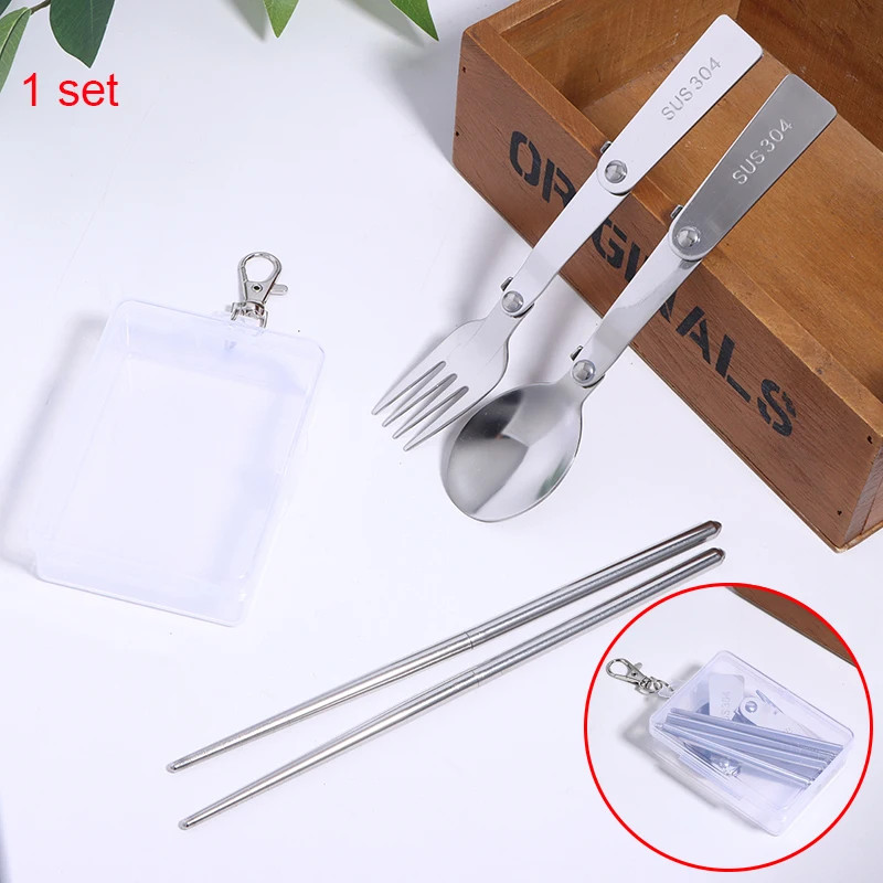 1Pc/3Pcs Portable Stainless Steel Spoon Fork Chopstick Folding Tablewares For Ou