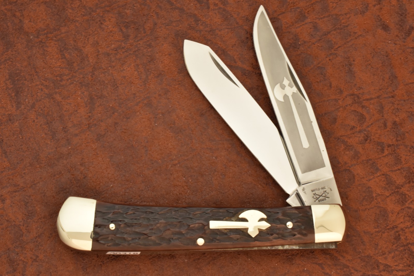 VINTAGE BATTLE AXE SOLINGEN GERMANY BONE FULL SIZE TRAPPER KNIFE SHOUSE (36318)