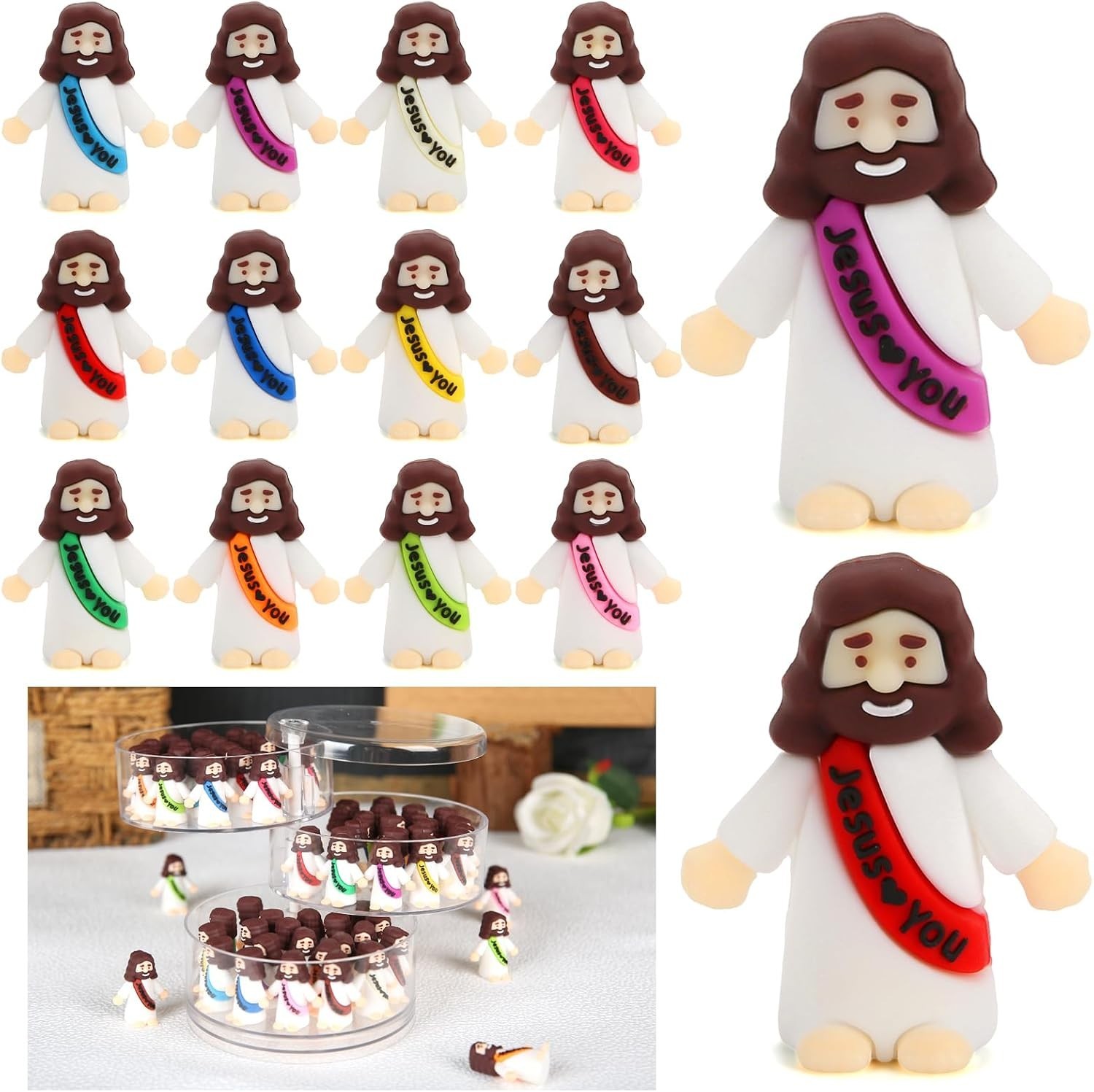 80 Pack Little Jesus Figures Loves You, Tiny Mini Jesus Figurines in Bulk NEW.