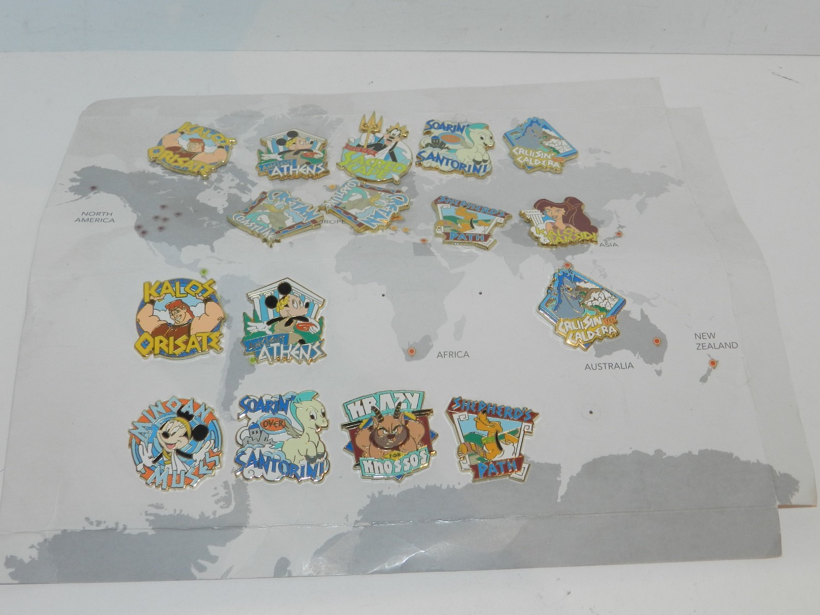 Complete 10-Pin Set Adventures by Disney GREECE + 6 Doubles on Sheet NEW
