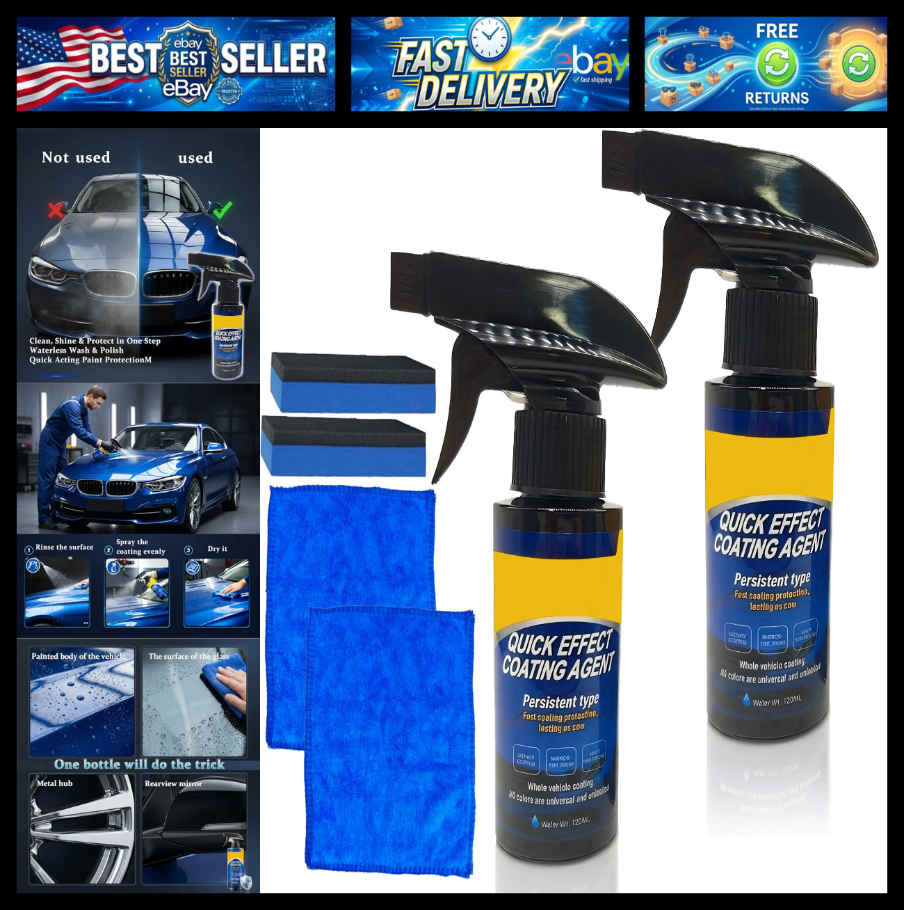 2Pcs Quick Effect Coating Agent for Car, Nano Car Coating Spray, Quick Effect Co