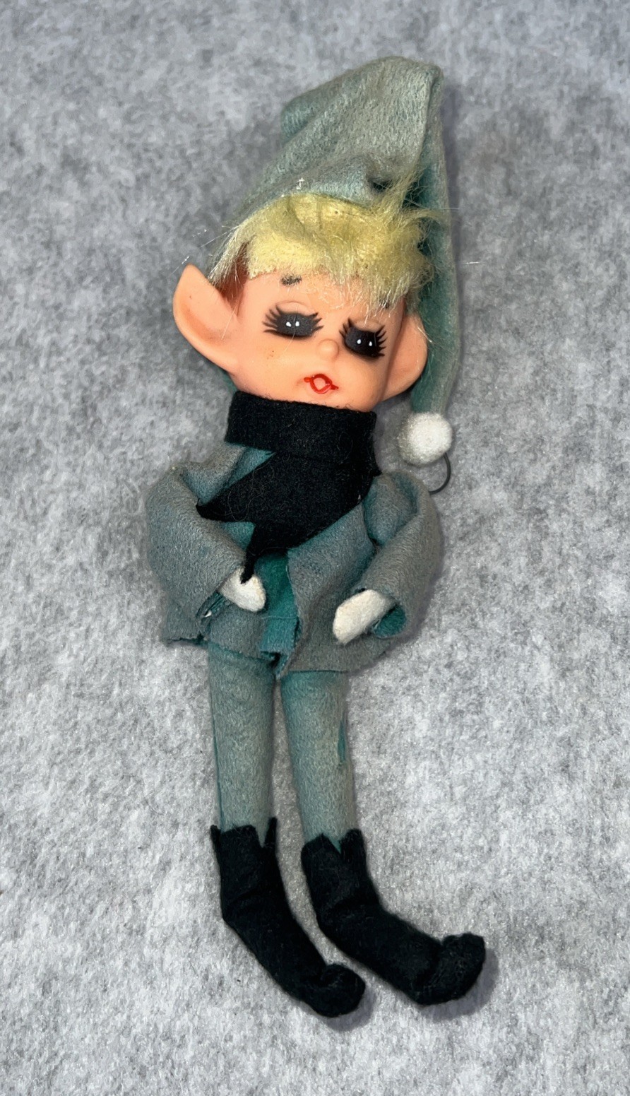 Vtg Japan Pixie ELF Ornament Blue 6”
