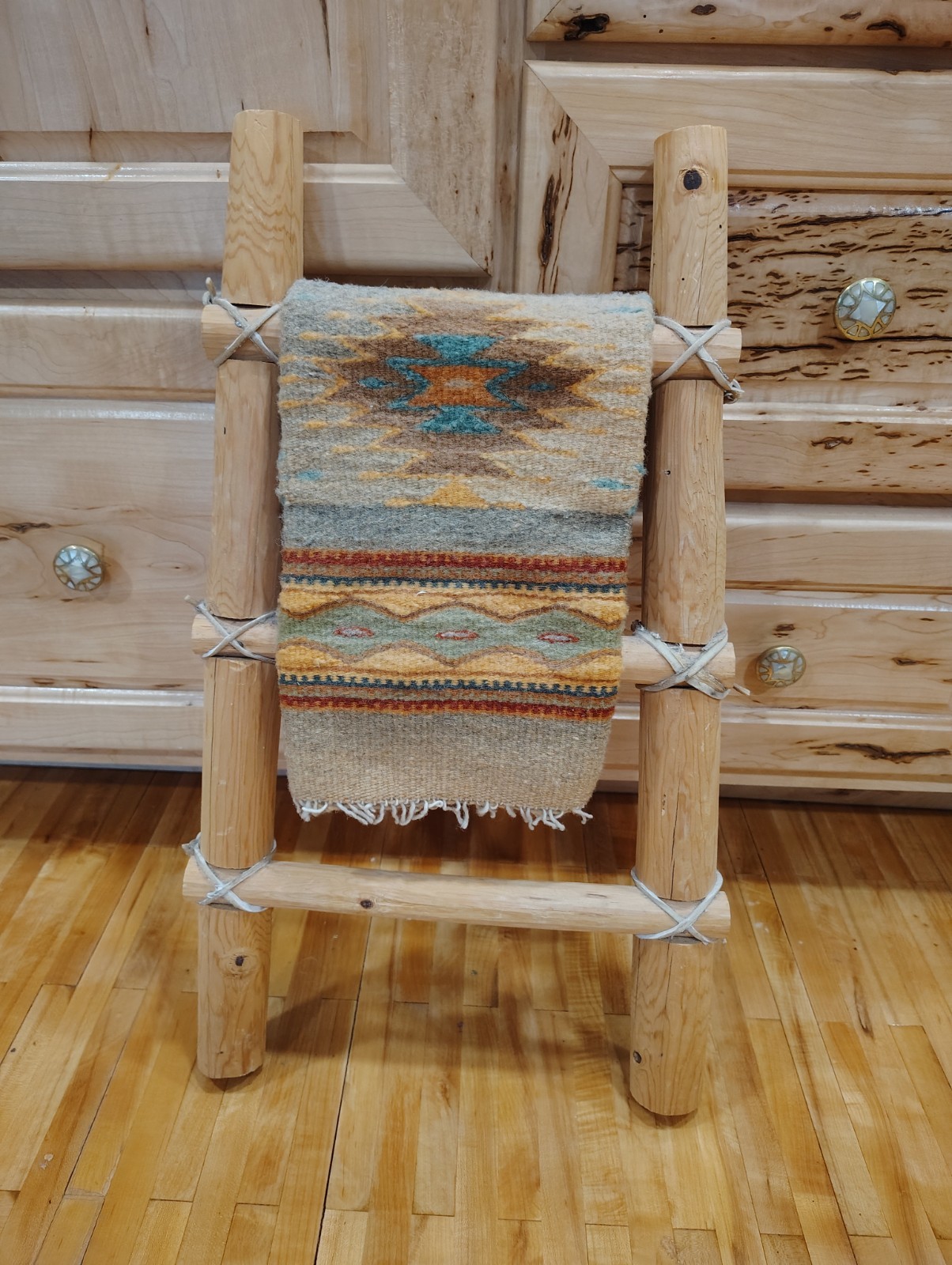 Western Native American Art Kiva Mini Ladder And Weaved Rug Old West Decor 