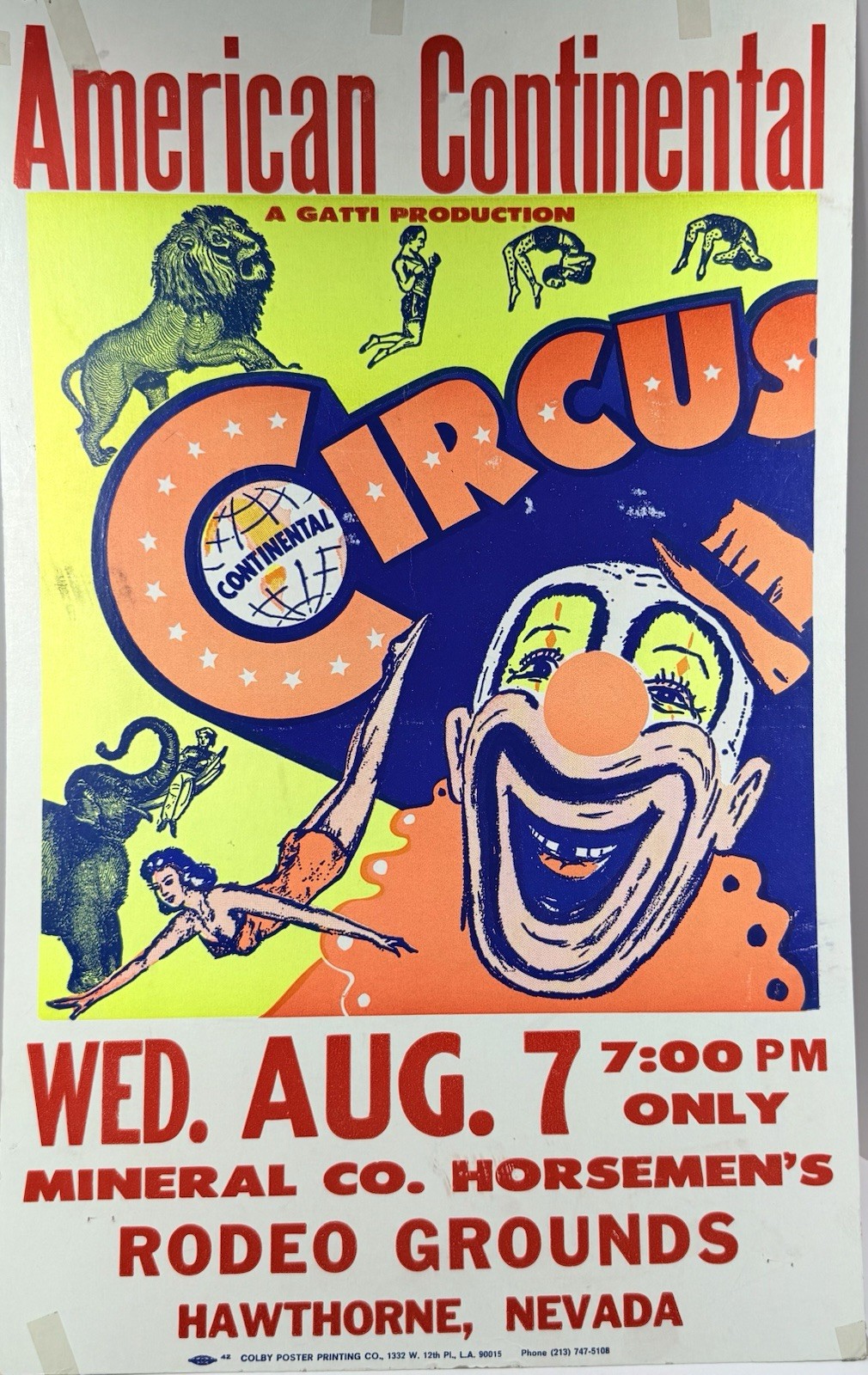 Vintage American Continental Circus Poster Window Card Hawthorne Nevada 22