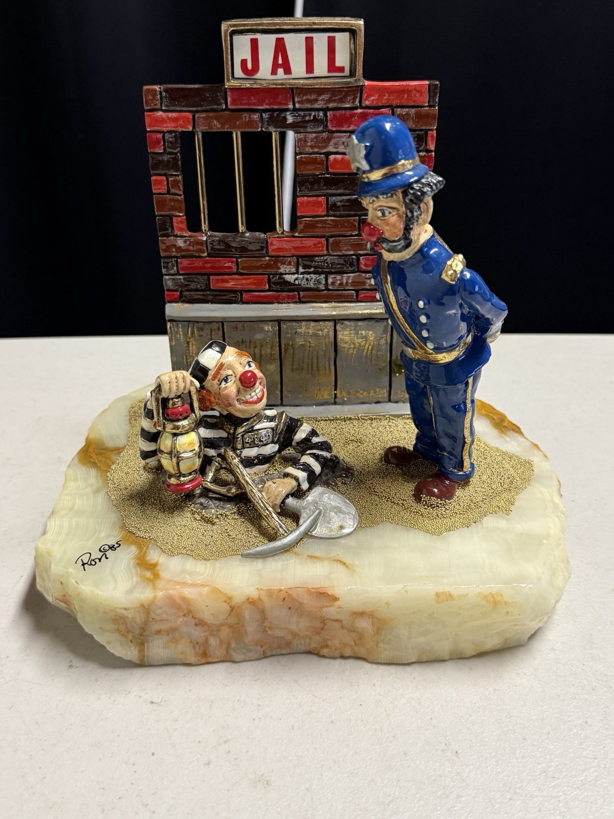 Rare Vintage Ron Lee Jail Break Police Clown Signed 85' Heavy Marble Base 11lb