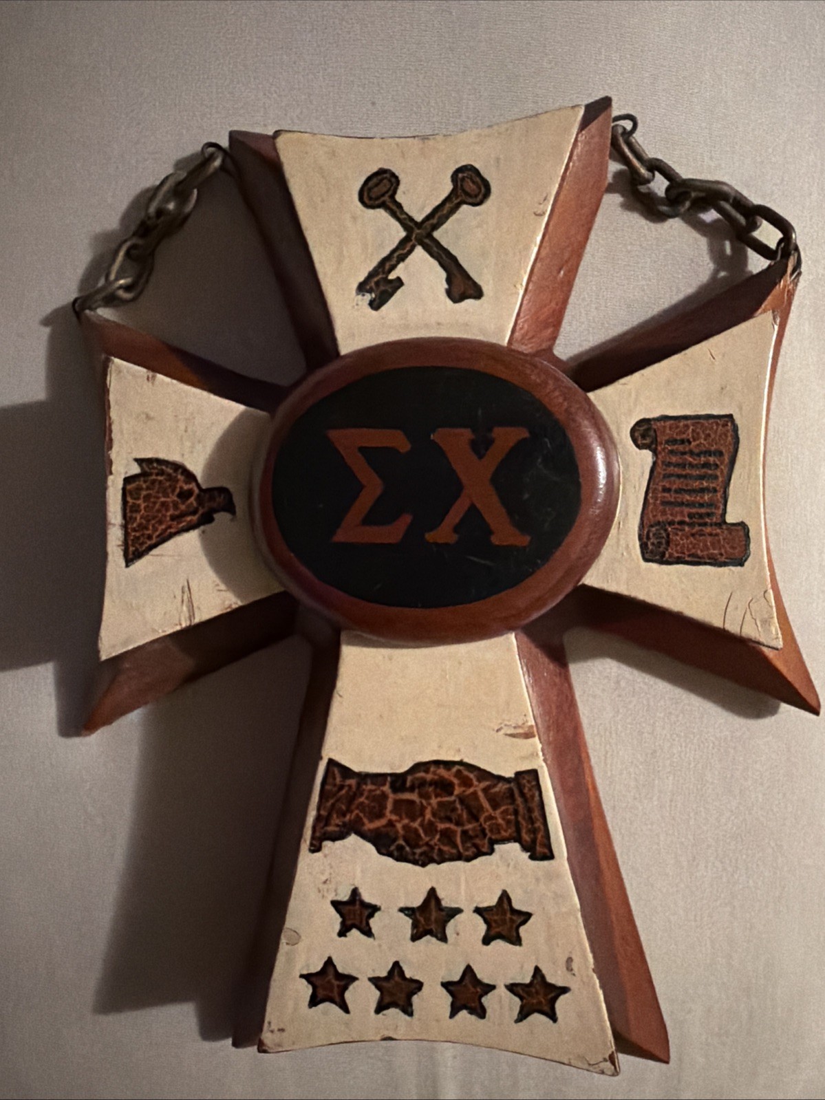 Vintage 1953 Sigma Chi wooden Cross Plaque Zeta Psi Univ Of Cincinnati, Fletcher