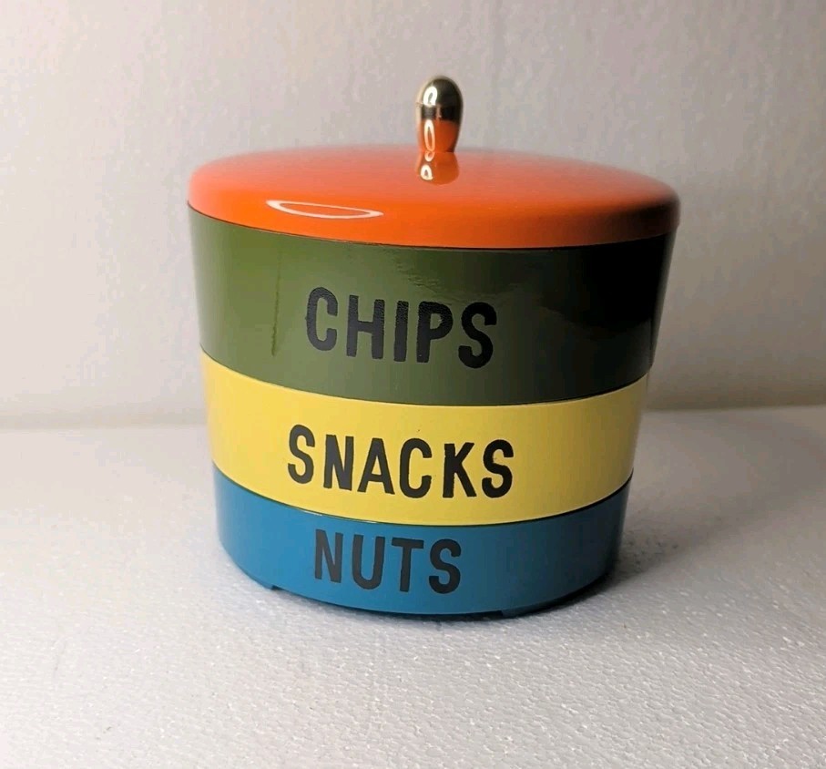 Vntg Set 3 Nasco Stoneham Ware Nesting / Stackable Snack Bowls W Lid Retro MCM