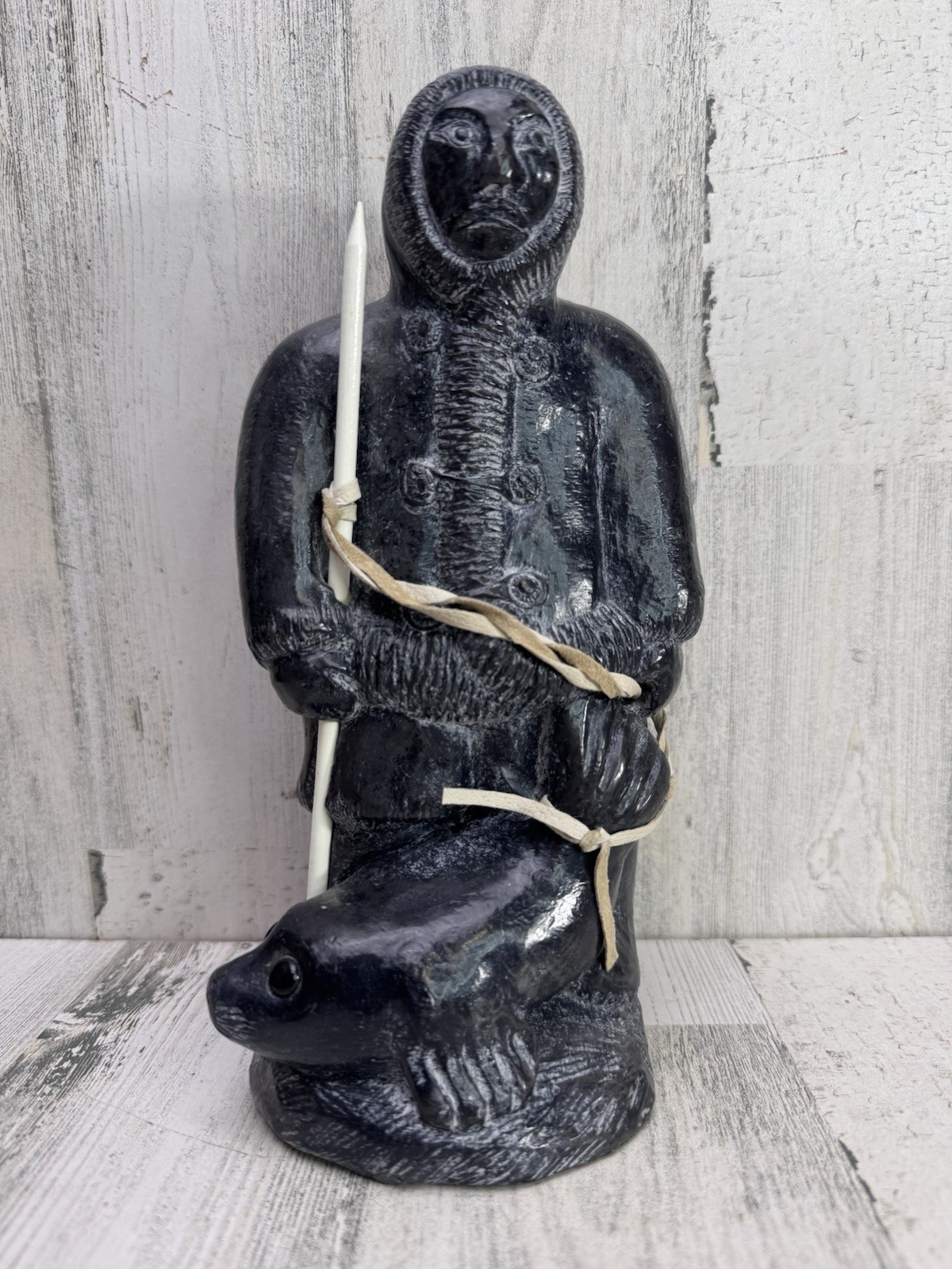 Vintage A Wolf Original Inuit Hunter Seal Sculpture Handmade Canada Cabin Nature