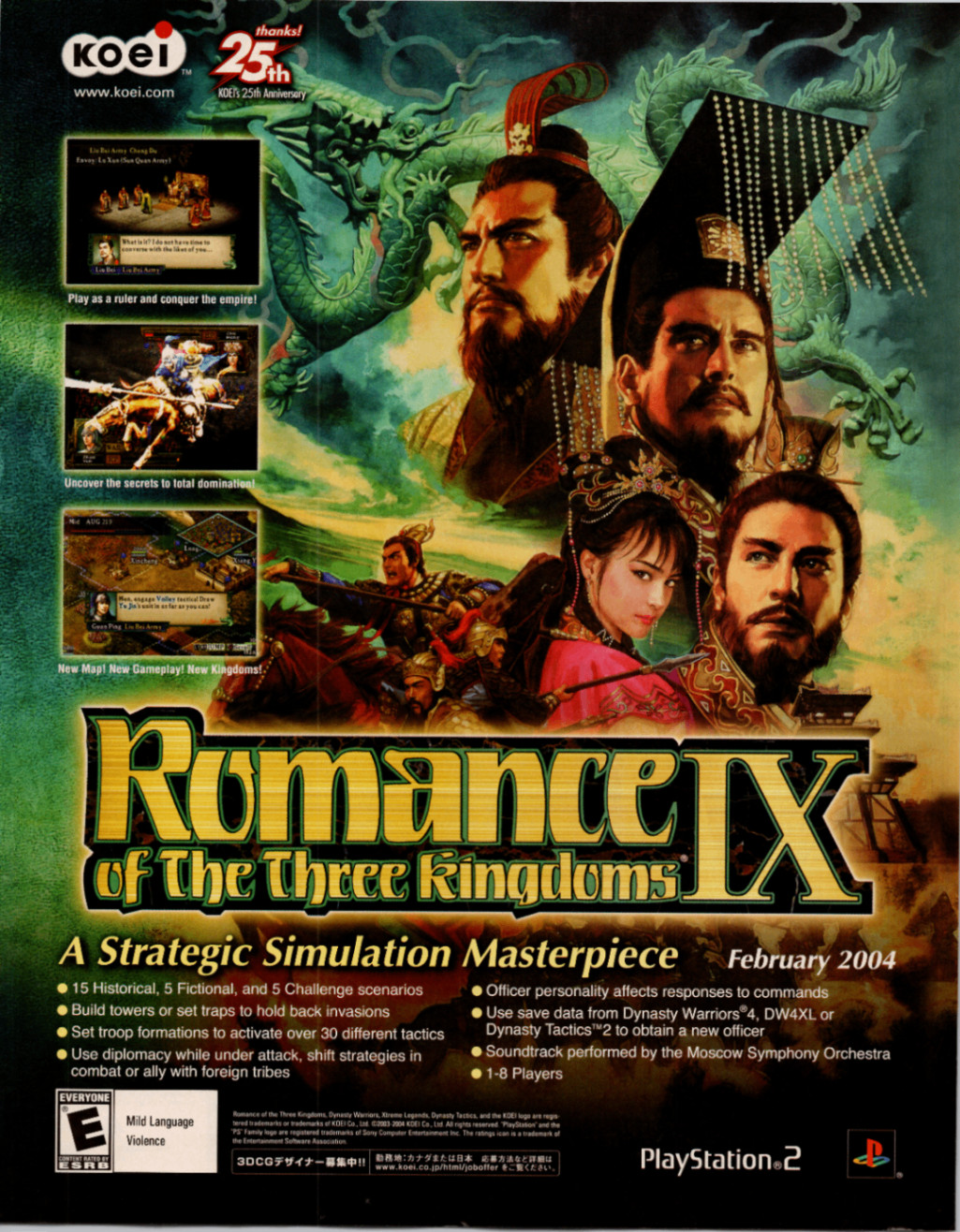 Koei Romance Three Kingdoms IX PS2 2004 Vintage Print Ad Strategy Game