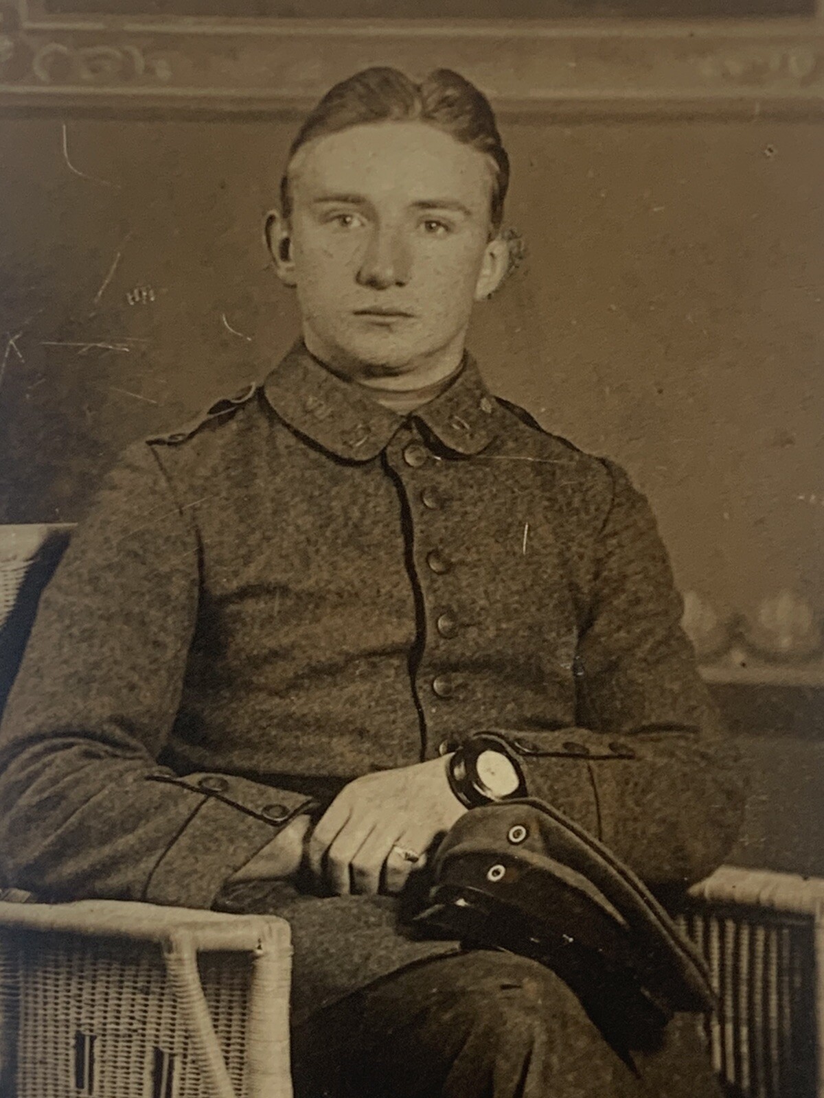 WWI German Soldier CDV Studio Photograph w Wristlet. wristwatch. clock. Aviator?