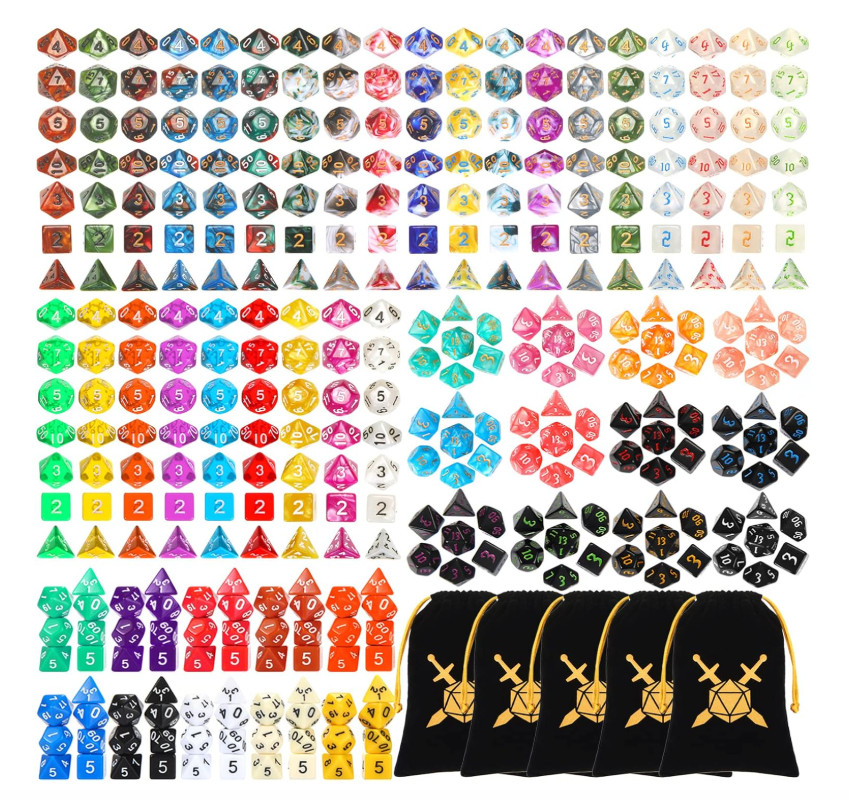 350 Pcs Compatible with DND Dice Sets Bulk Polyhedral Dice with Drawstring Ba...