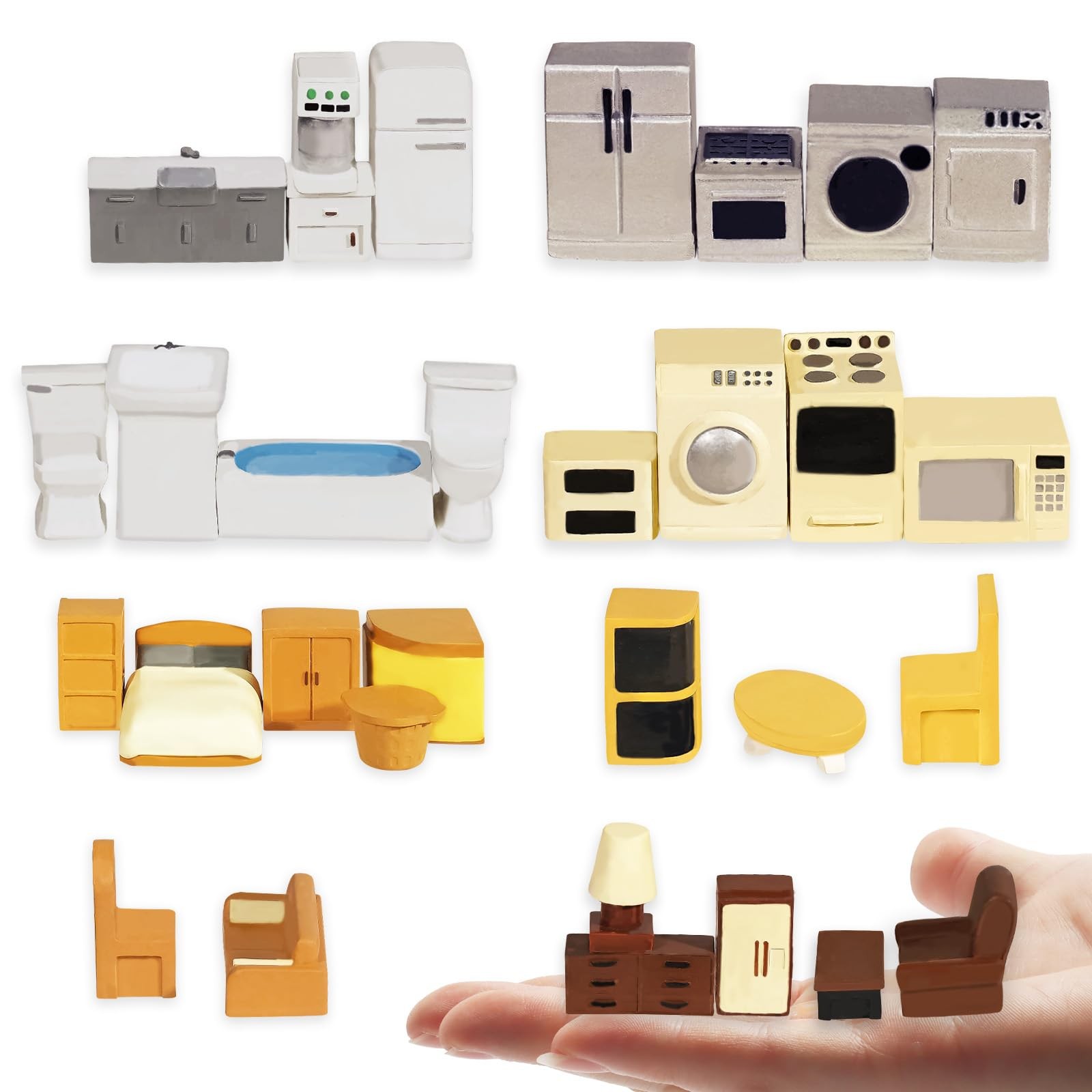 Hiawbon 31PCS Miniature Furniture Set 1:48 Scale Mini Furniture