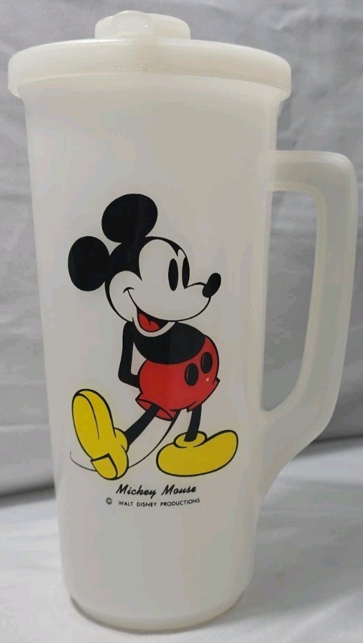 Vtg 1970s Mickey Mouse Eagle Super Seal 32 oz Plastic Pitcher Mug Cup With Lid