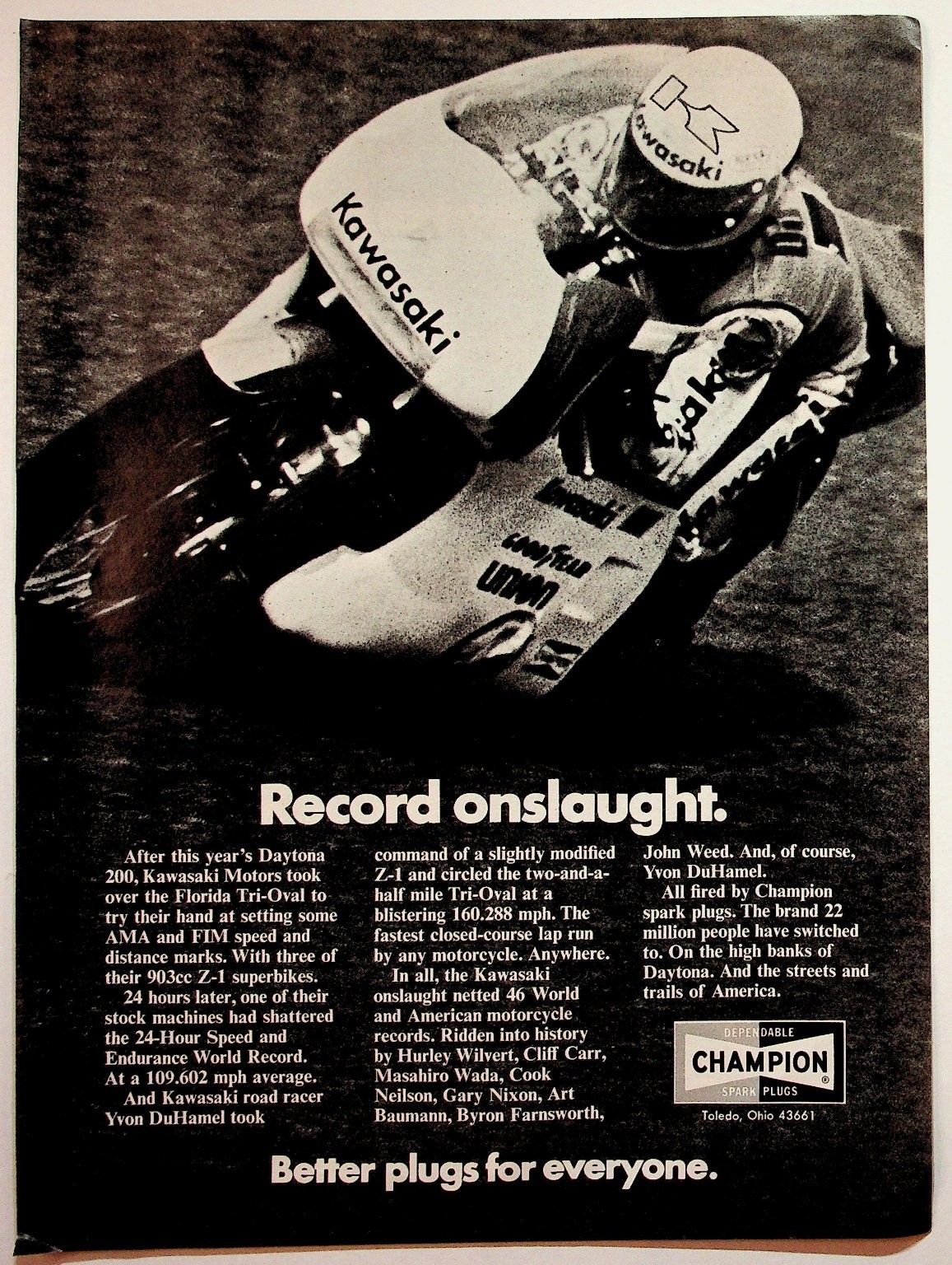 Kawasaki 1973 Print Advertisement 8x11 Motorcycle AMA FIM Records