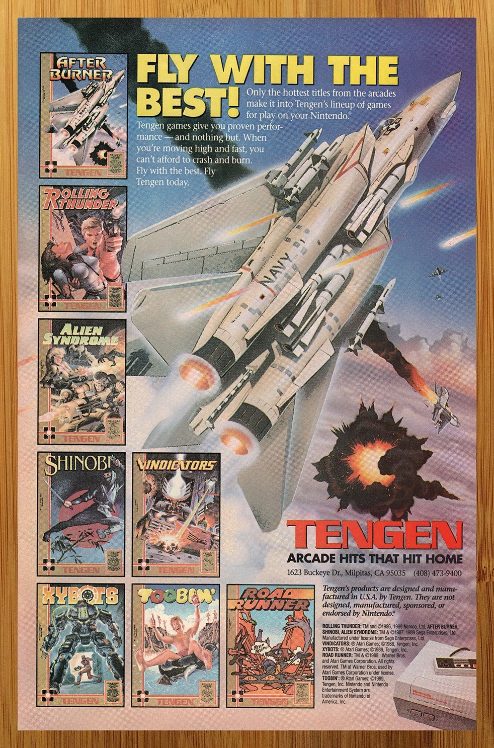 1989 After Burner Nintendo NES Print Ad/Poster Shinobi Xybots Tengen Game Art