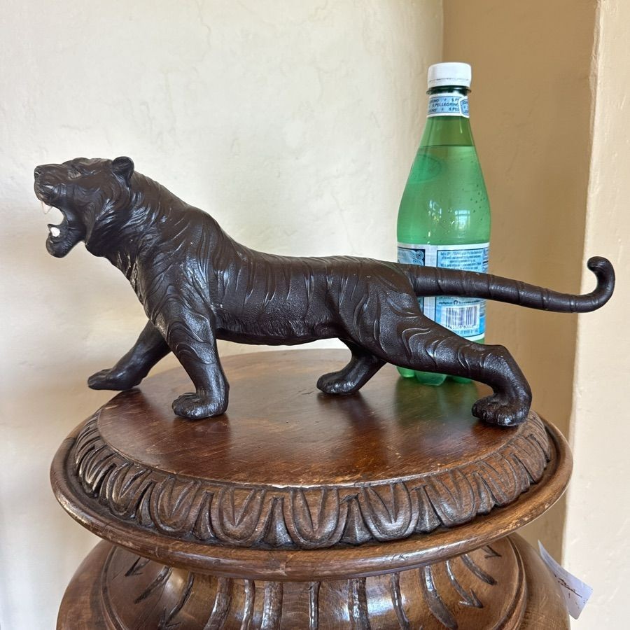 Vintage Japanese Bronzed Metal Roaring Tiger Sculpture – Export Era c.1920s–30s