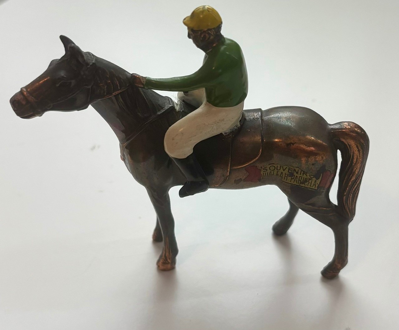 Vintage Hialeah Park Miami Florida Souvenir Horse & Jockey Metal Figurine