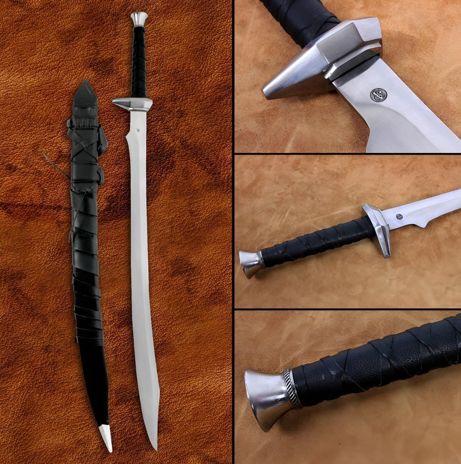 Beautiful Custom Handmade Halloween Fantasy D2 Steel Sword with Leather Sheath