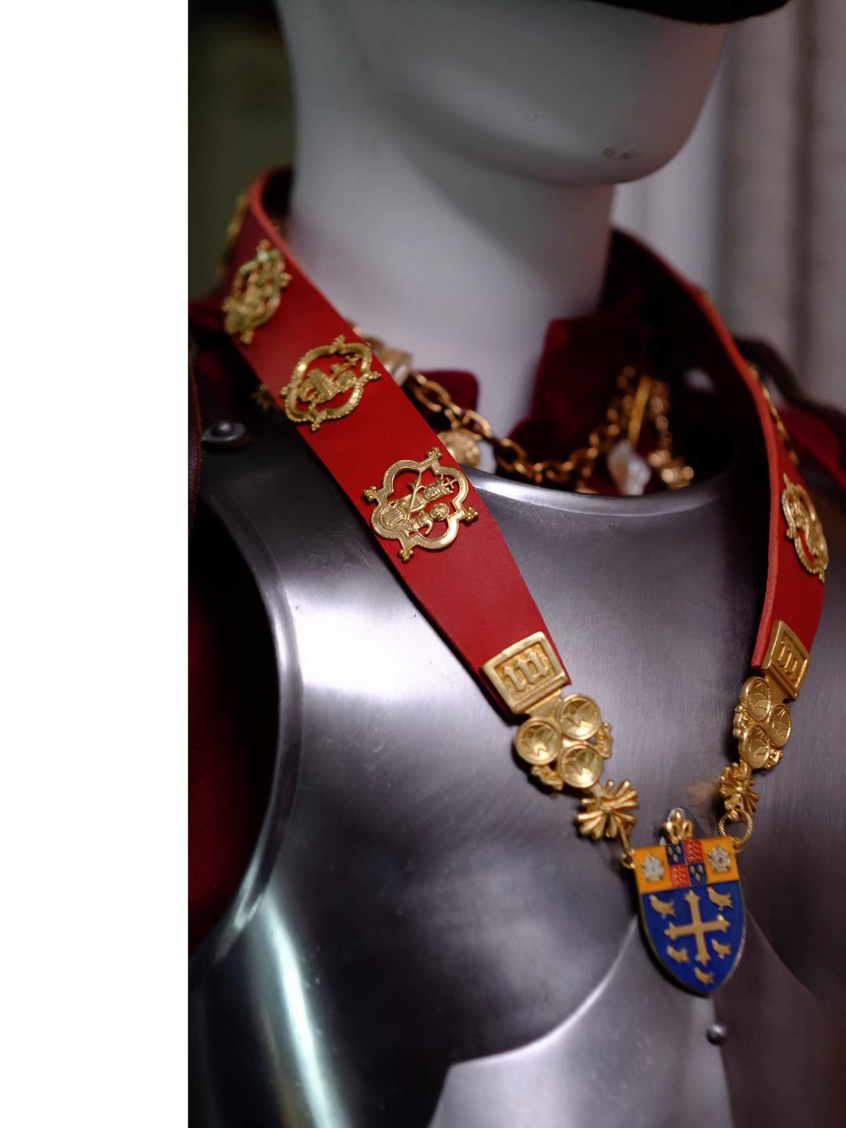 Medieval Knight Livery Collar Lord Allegiance Chain of Office Gilt Red Enamel Ne