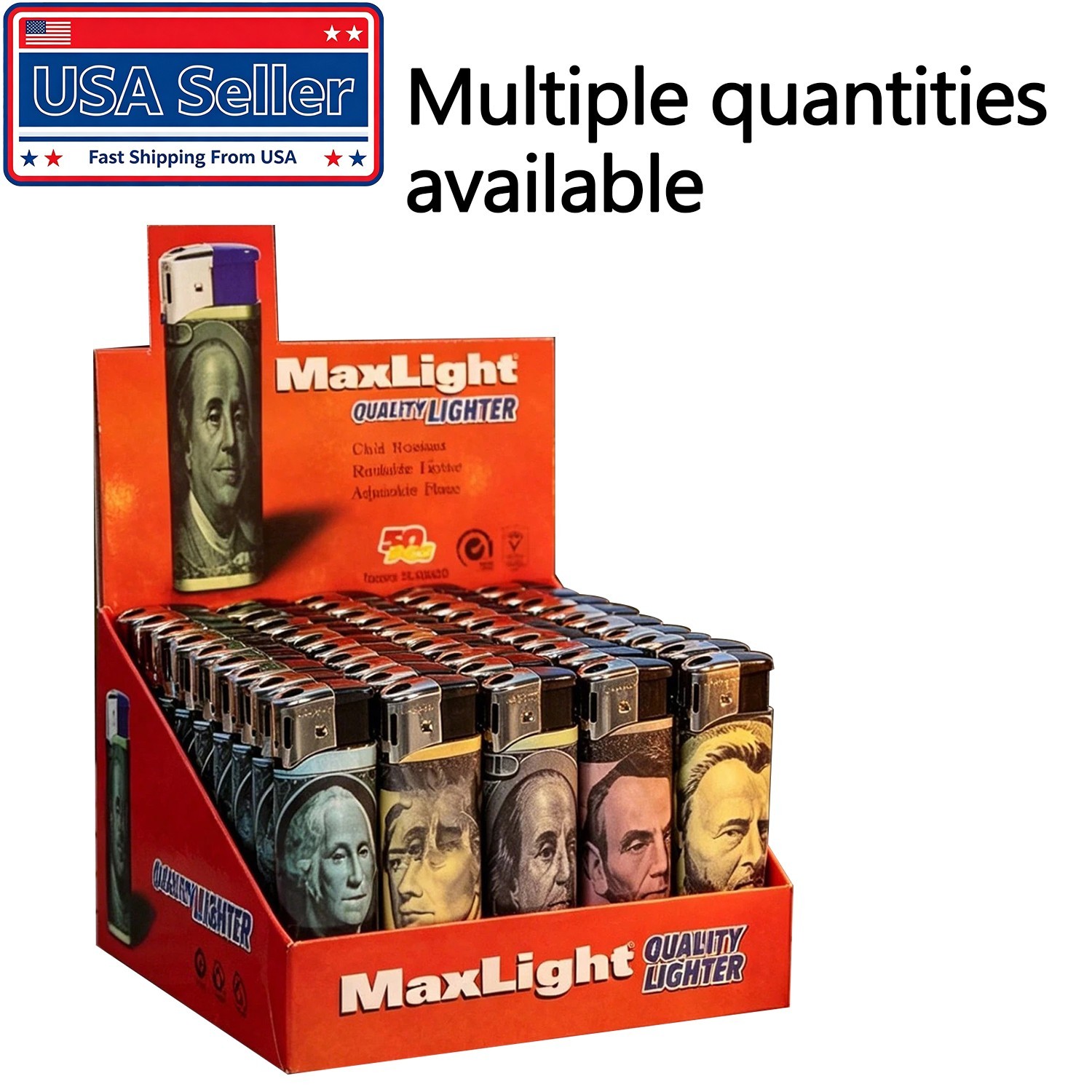 MaxLight Electronic Lighter – US Dollar Design – Multiple Quantities Available