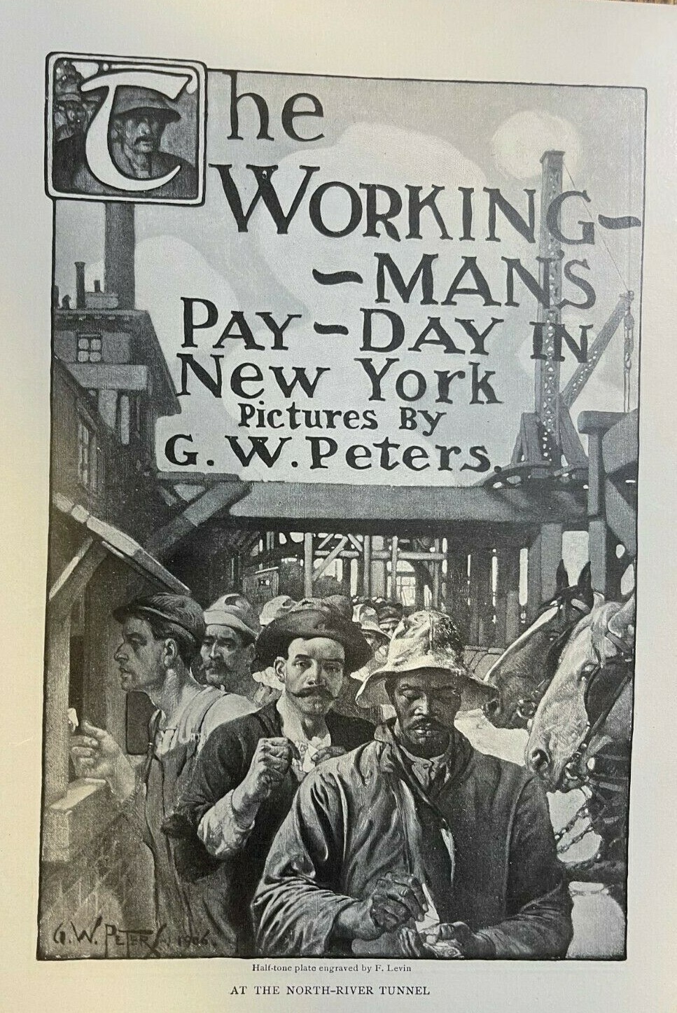 1908 Illustrations of a Working Man\'s Pay Day in New York by G. W. Peters