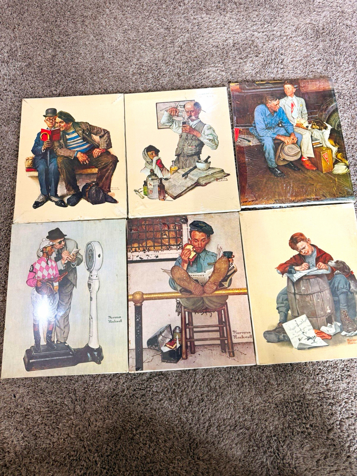 Lot of 6 Vintage Norman Rockwell 11x14 Prints Americana Canvas Textured Matted