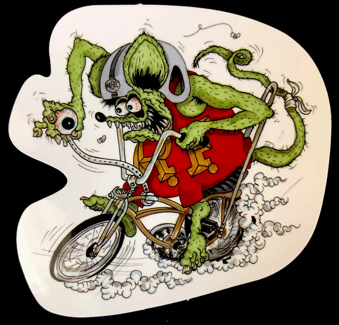 RAT FINK STICKER “OLD LOOKING SCHWINN BIKE” 3 1/2 X 3 1/4 GLOSSY VERY ORIGINAL